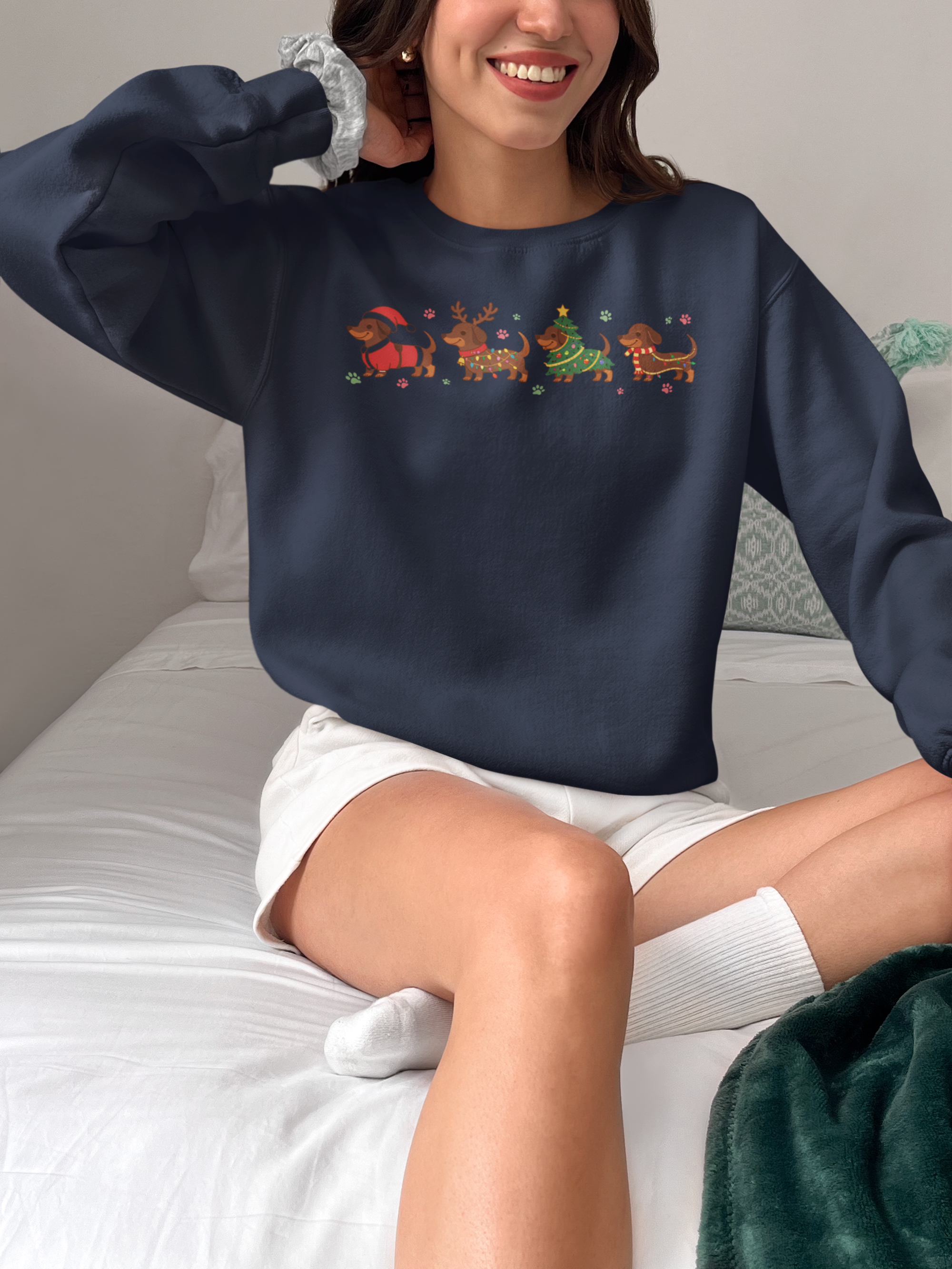 Christmas Dachshund Dogs Crewneck Sweatshirt — Cute Holiday Sausage Dog Design