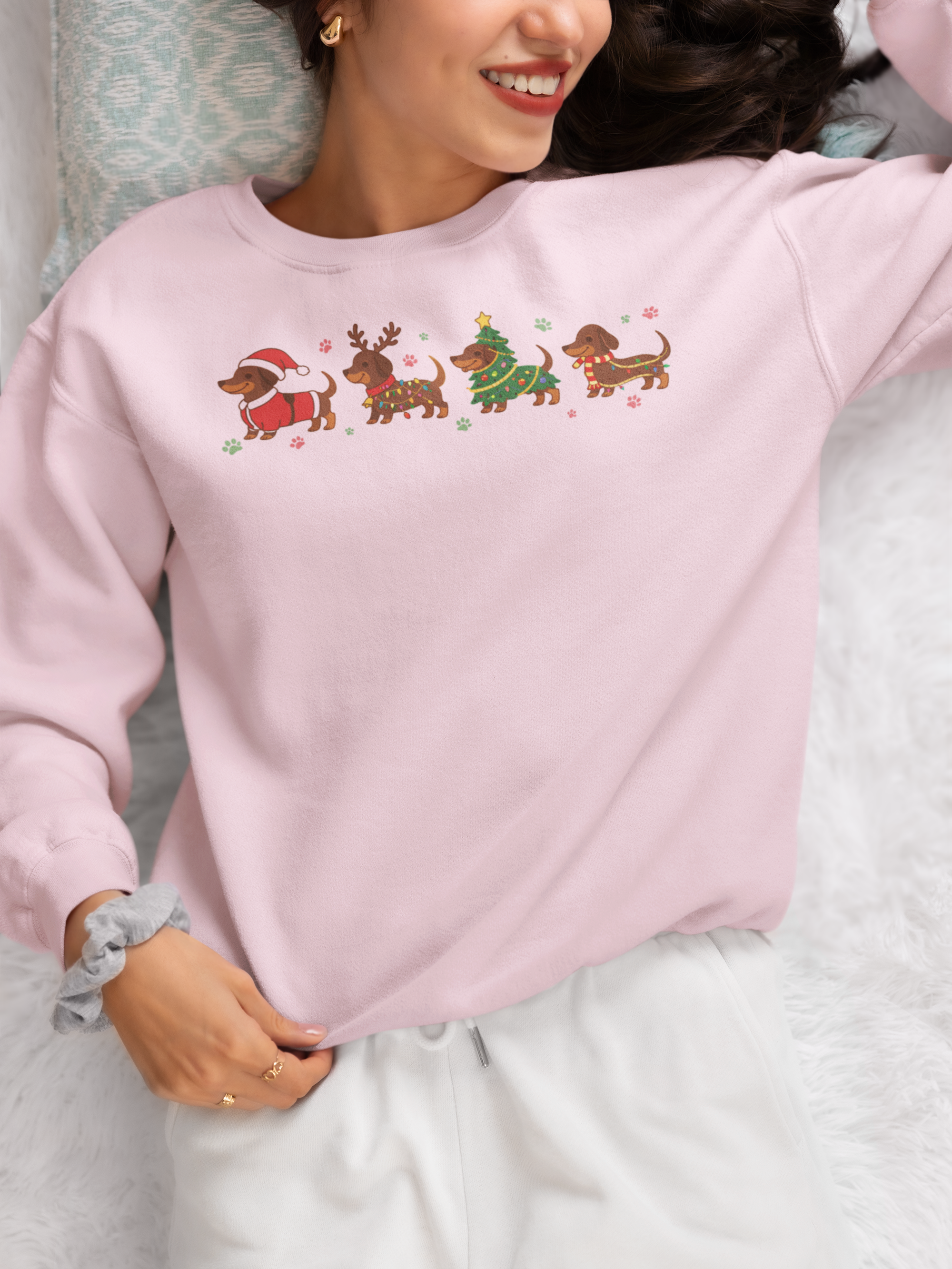 Christmas Dachshund Dogs Crewneck Sweatshirt — Cute Holiday Sausage Dog Design