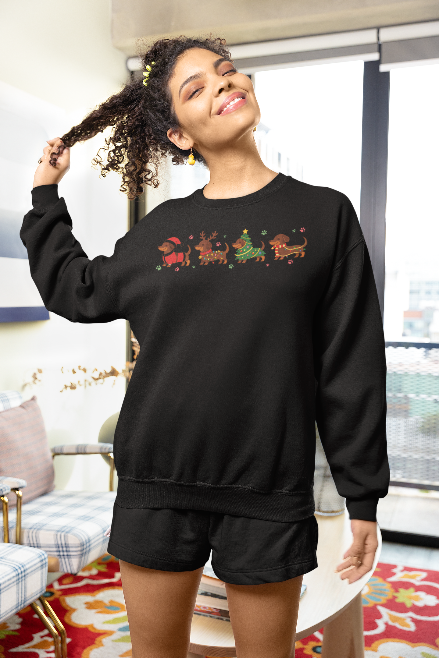 Christmas Dachshund Dogs Crewneck Sweatshirt — Cute Holiday Sausage Dog Design