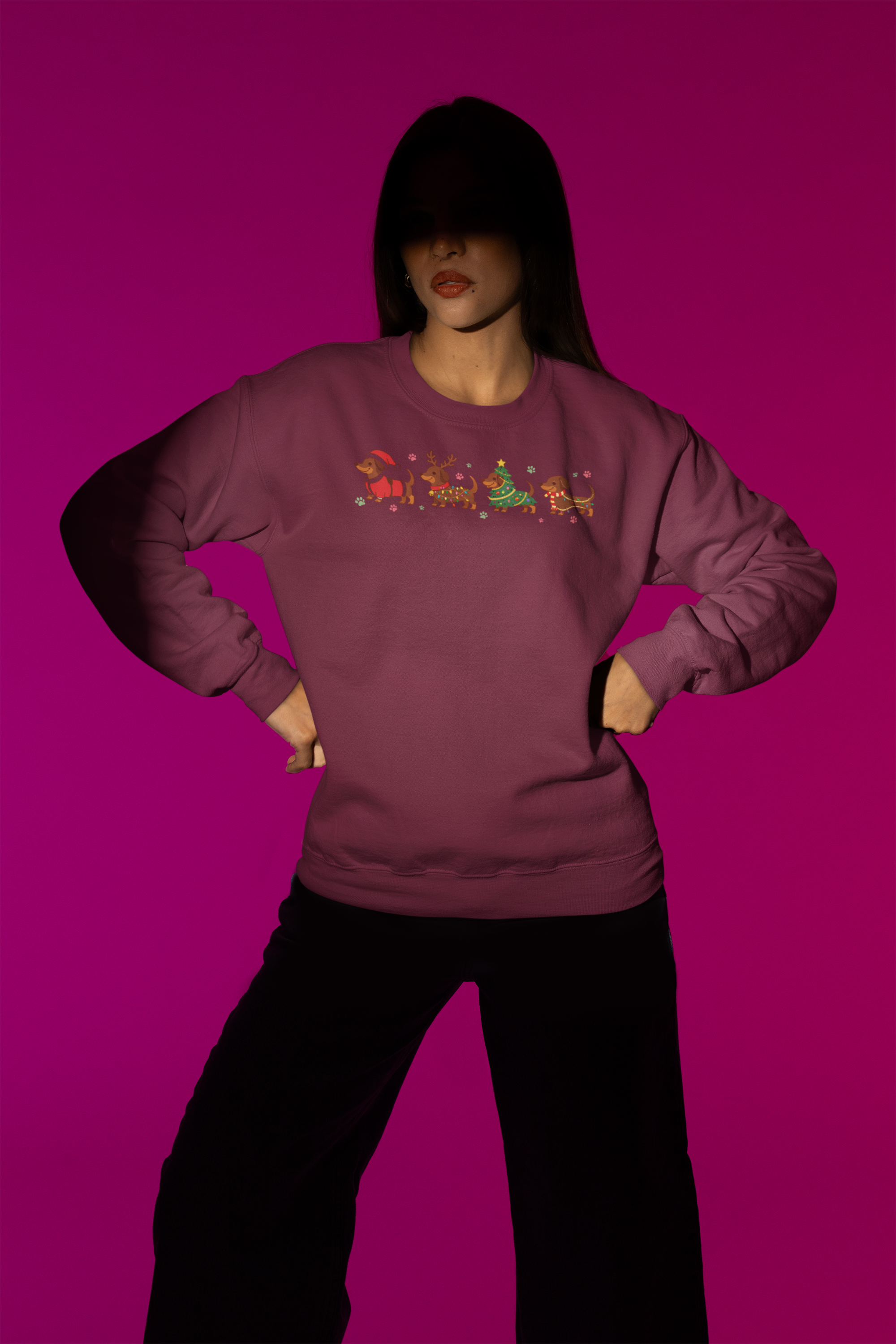 Christmas Dachshund Dogs Crewneck Sweatshirt — Cute Holiday Sausage Dog Design
