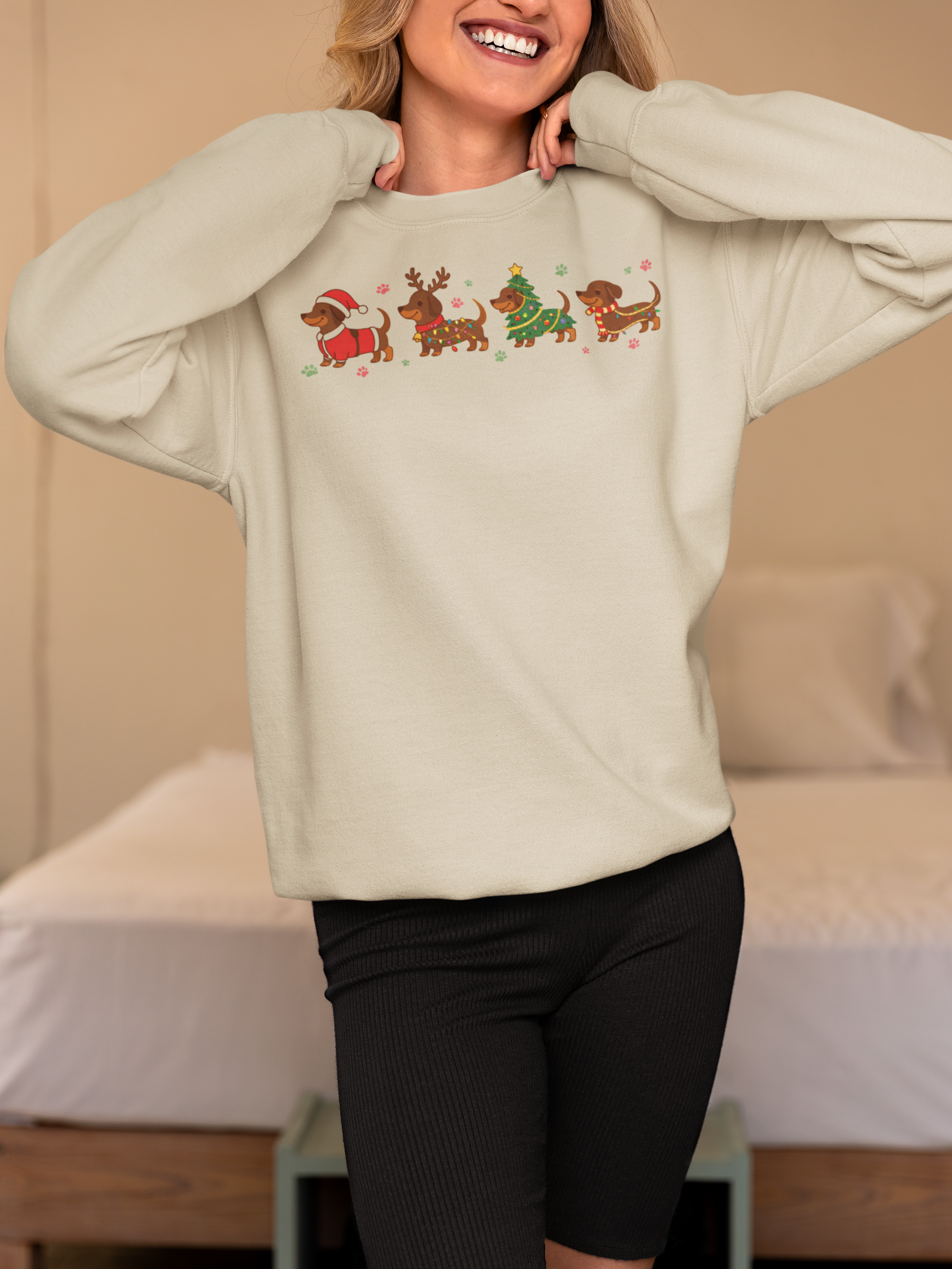 Christmas Dachshund Dogs Crewneck Sweatshirt — Cute Holiday Sausage Dog Design