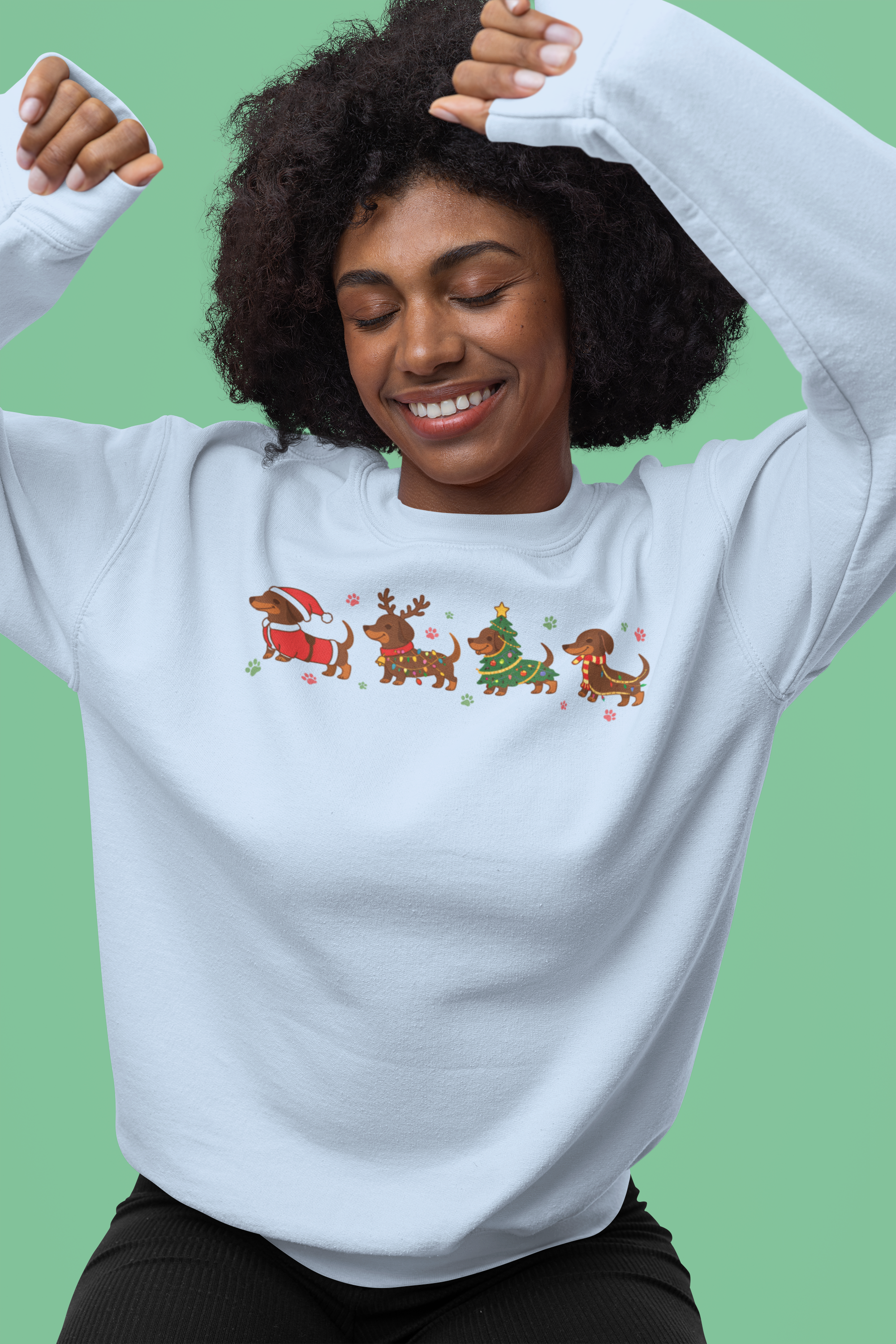 Christmas Dachshund Dogs Crewneck Sweatshirt — Cute Holiday Sausage Dog Design