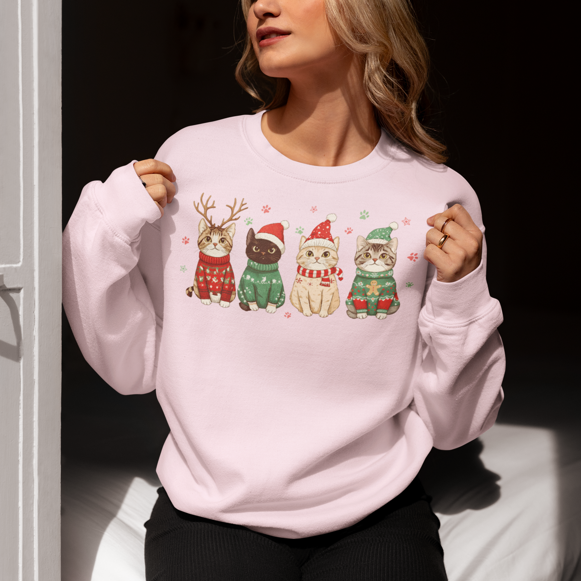 Holiday Cats Crewneck Sweatshirt — Festive Kittens in Sweaters