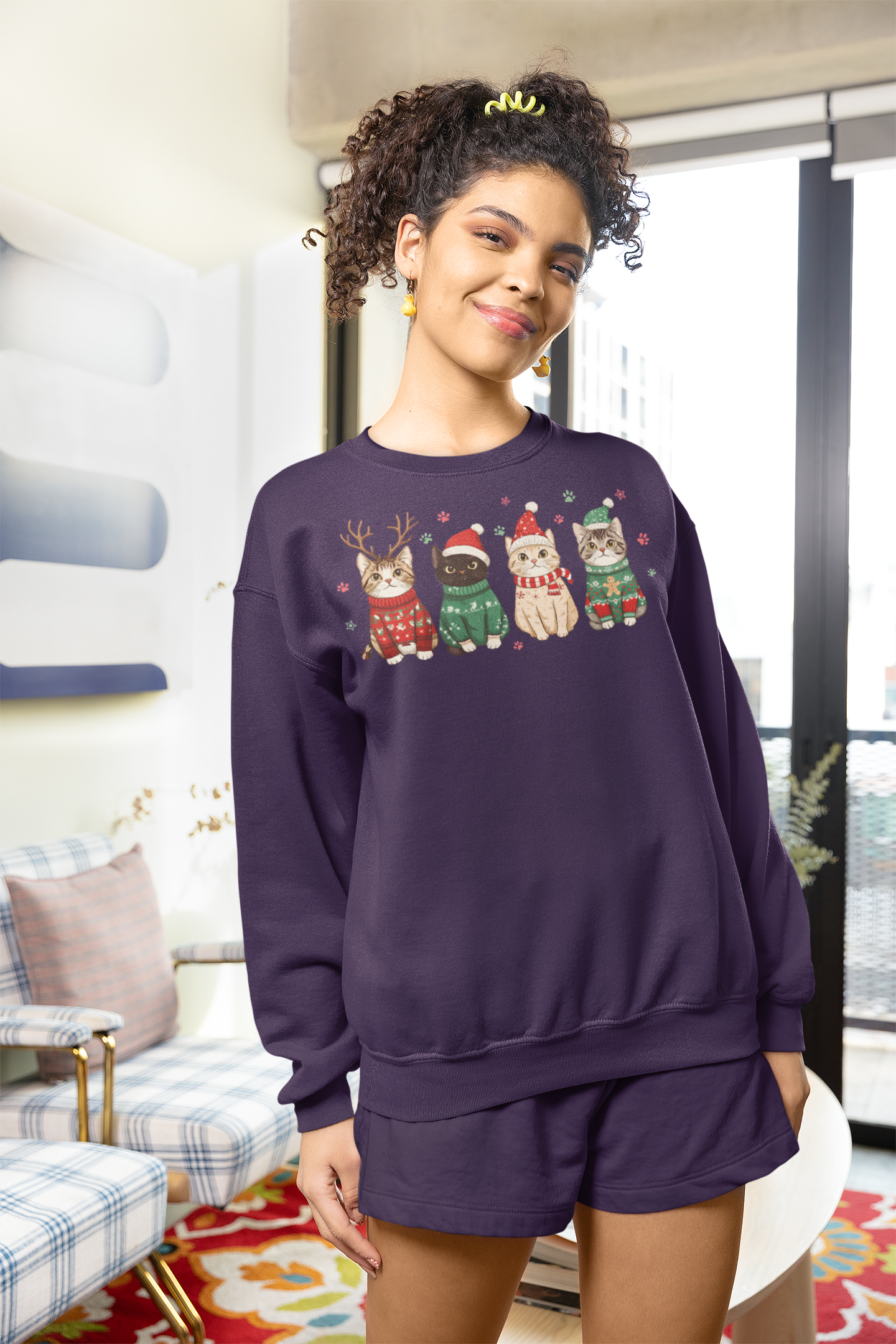 Holiday Cats Crewneck Sweatshirt — Festive Kittens in Sweaters