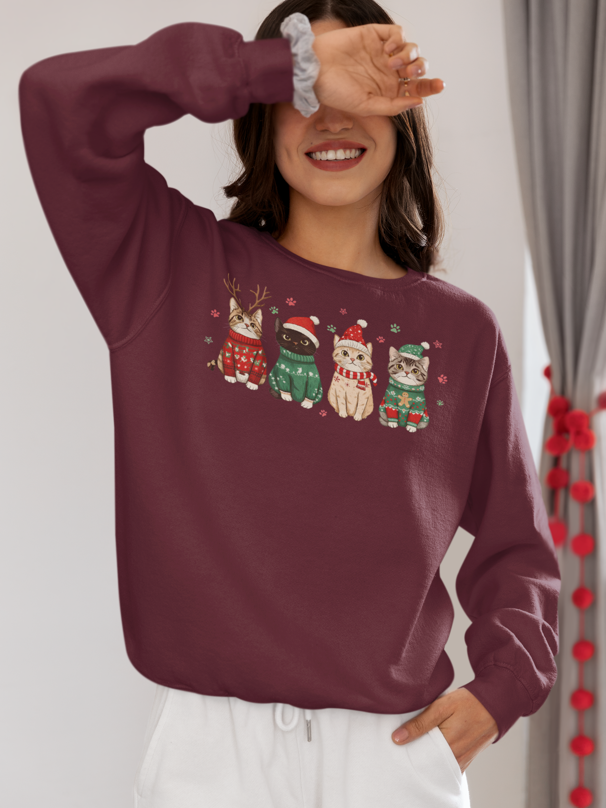 Holiday Cats Crewneck Sweatshirt — Festive Kittens in Sweaters