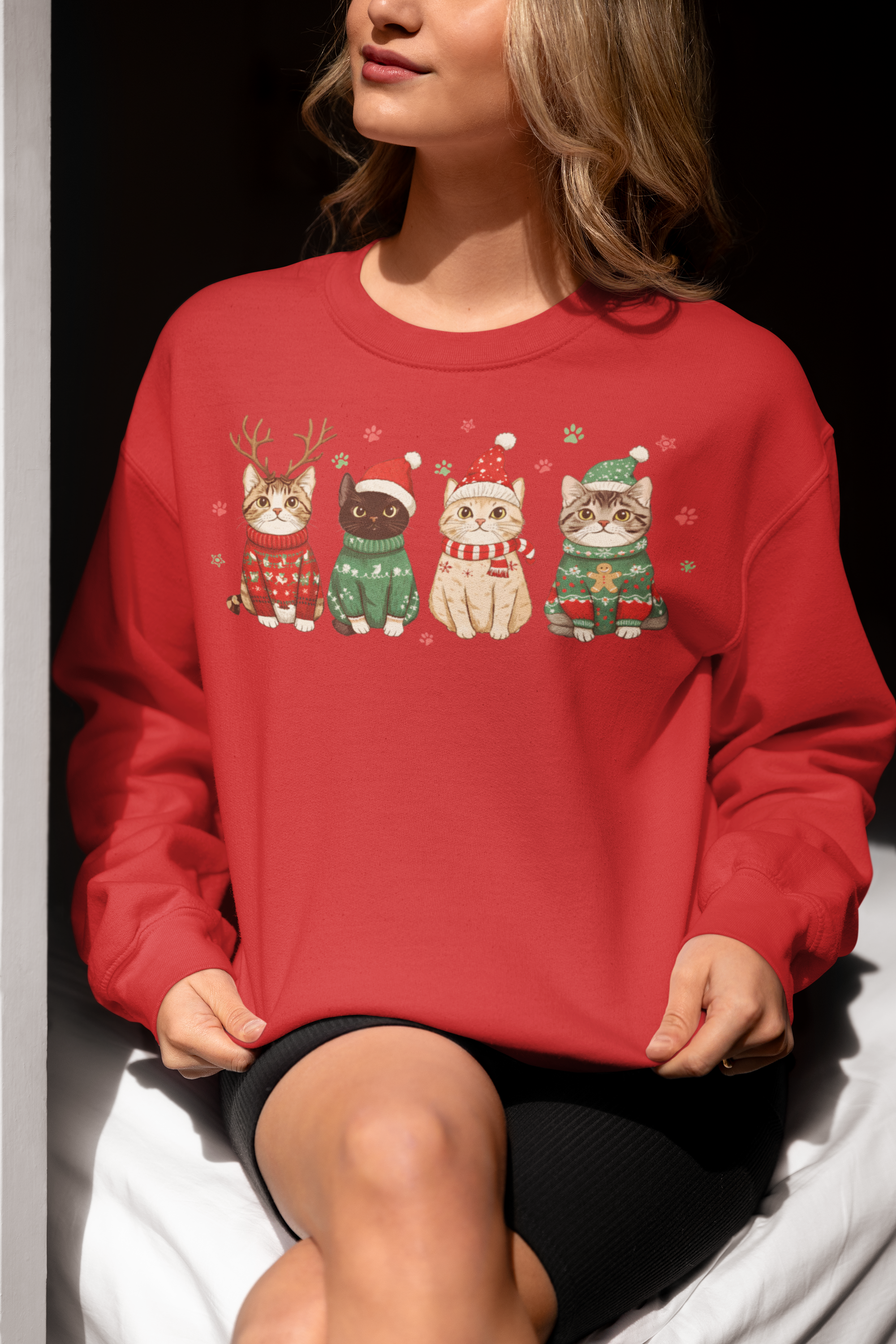 Holiday Cats Crewneck Sweatshirt — Festive Kittens in Sweaters