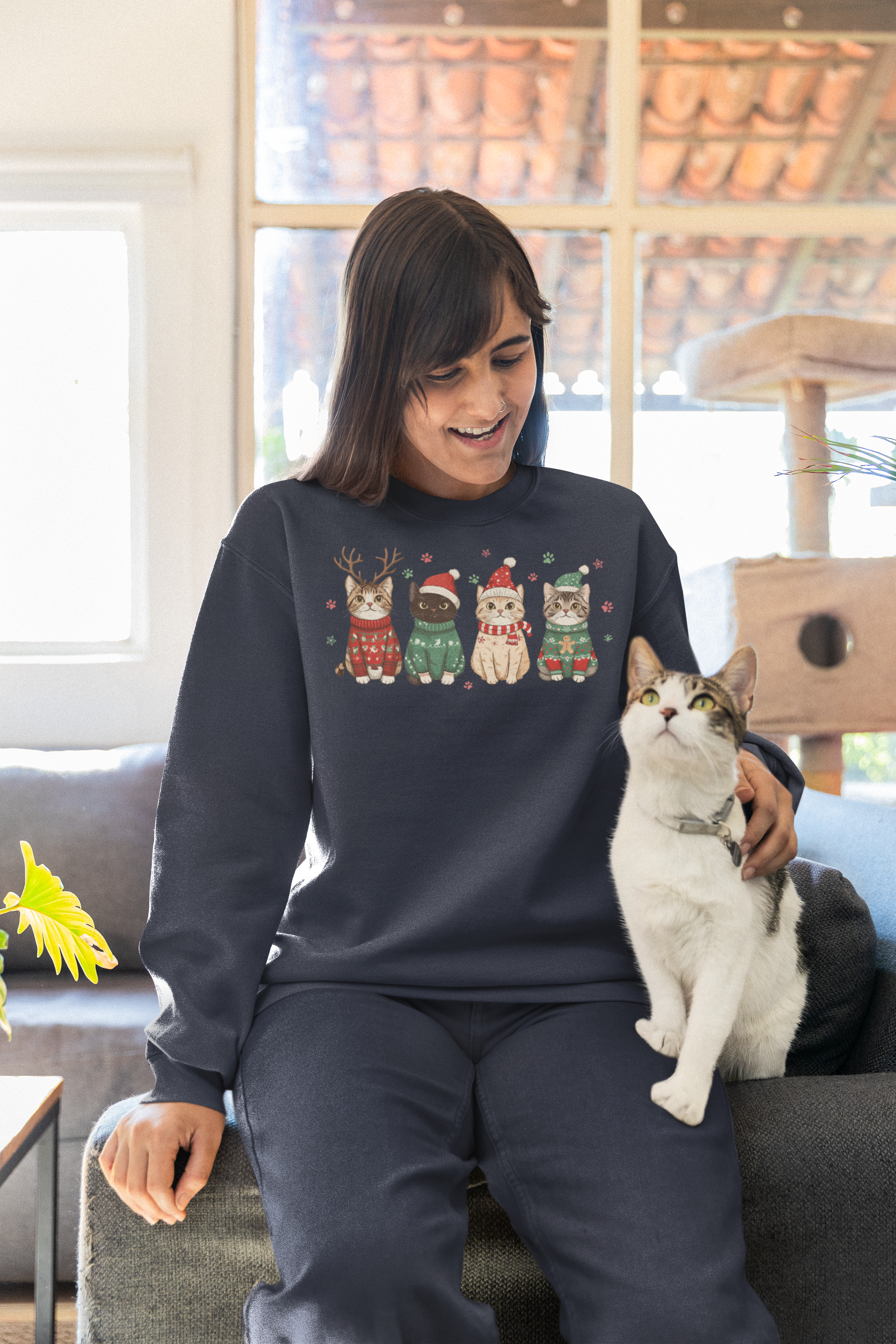 Holiday Cats Crewneck Sweatshirt — Festive Kittens in Sweaters