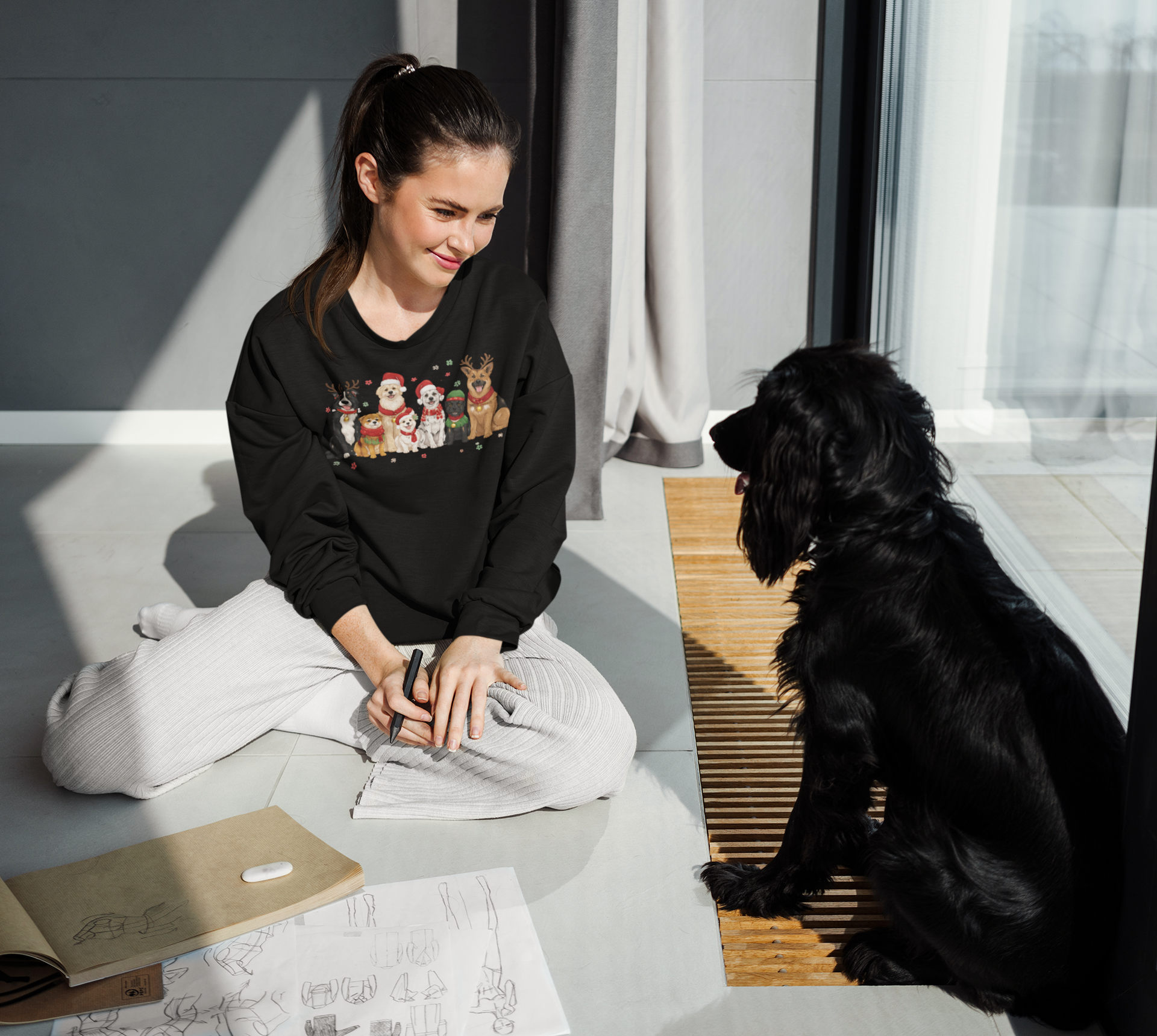 Christmas Dogs Crewneck Sweatshirt – Santa Pups Holiday Sweater