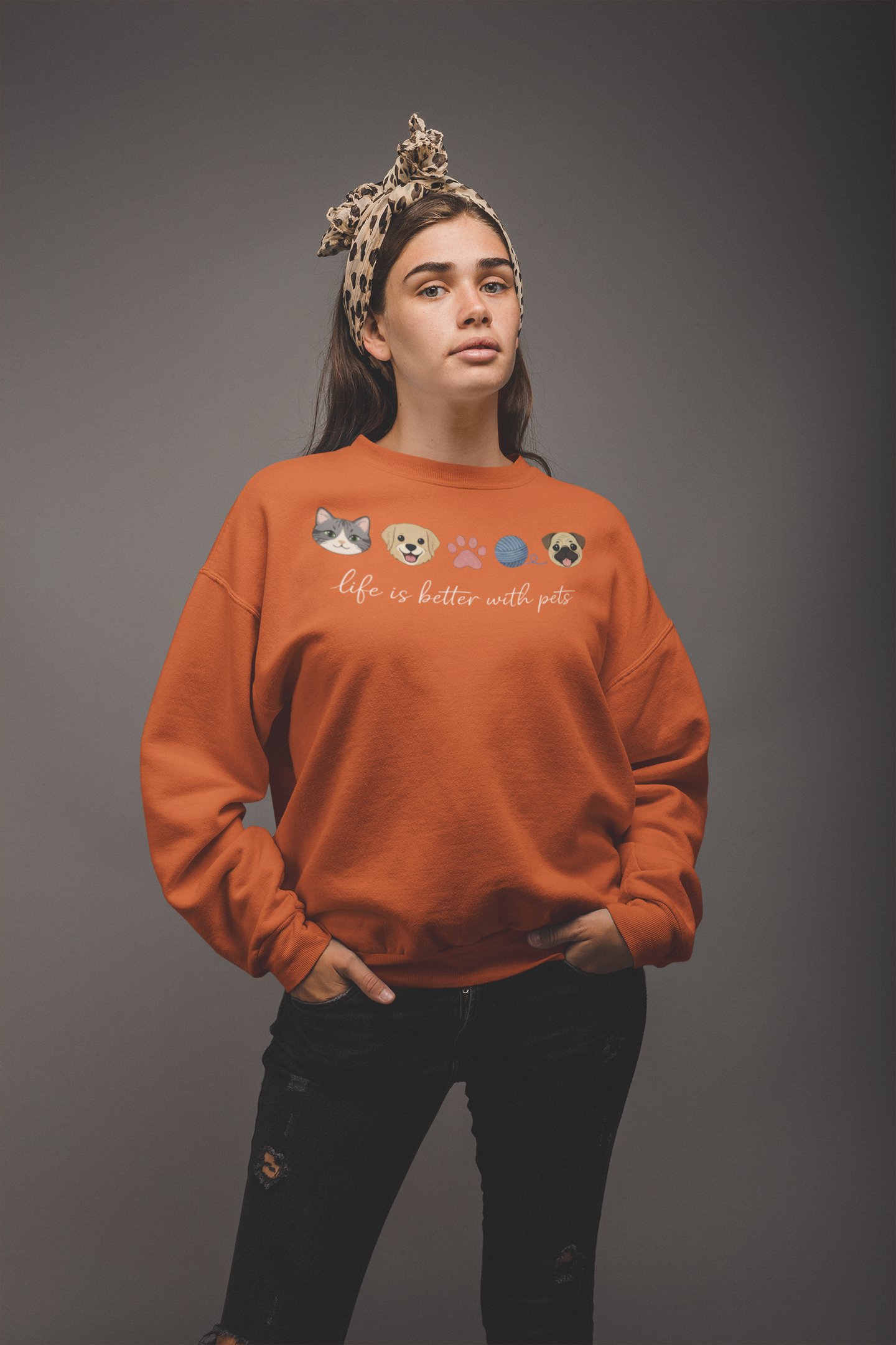 Pet Lovers Crewneck Sweatshirt — "Life is Better with Pets" Graphic