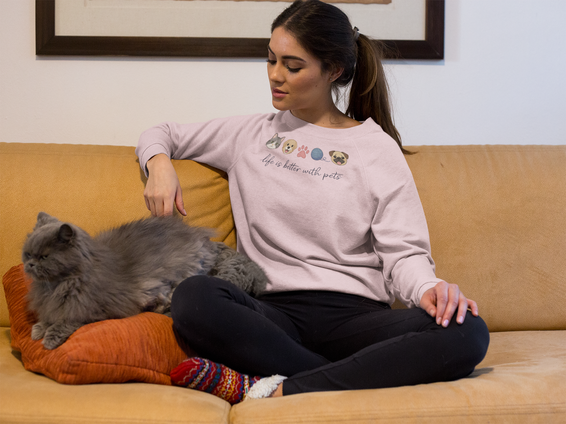 Pet Lovers Crewneck Sweatshirt — "Life is Better with Pets" Graphic