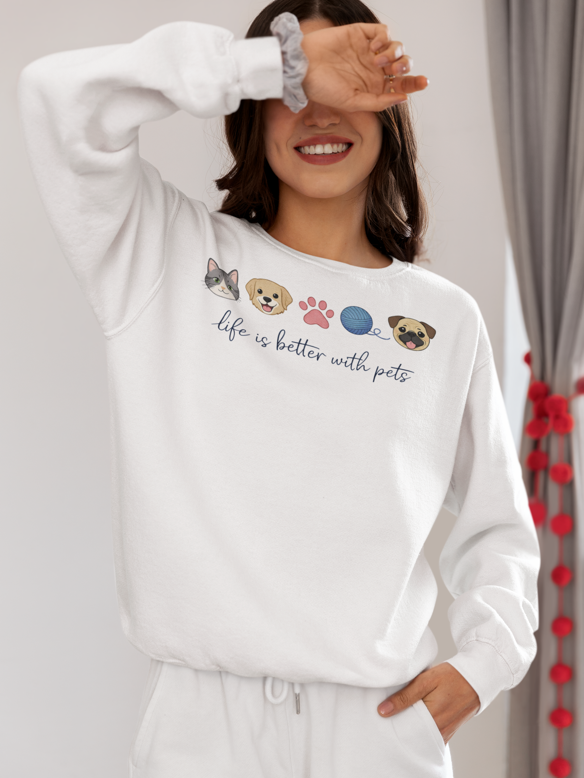 Pet Lovers Crewneck Sweatshirt — "Life is Better with Pets" Graphic