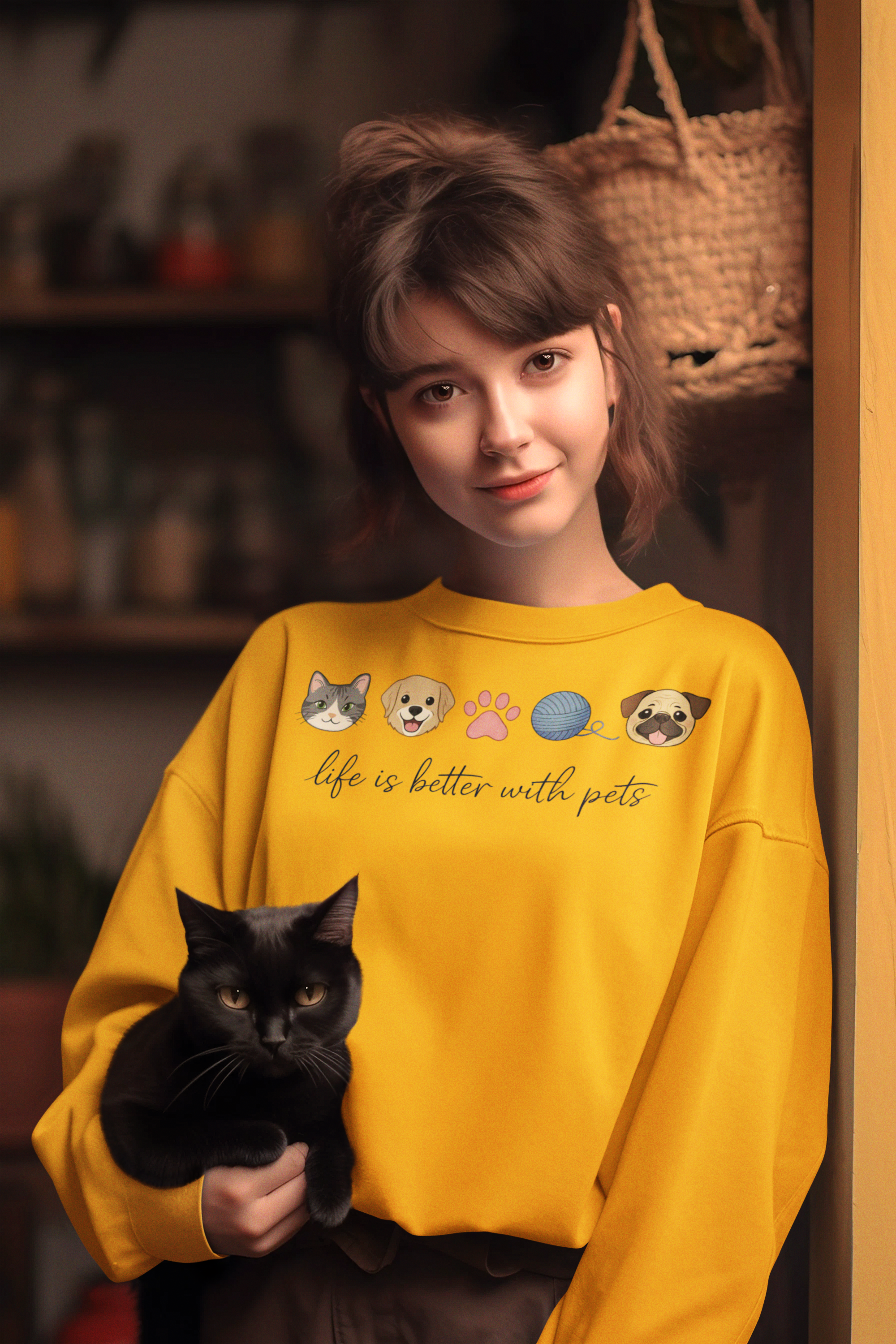 Pet Lovers Crewneck Sweatshirt — "Life is Better with Pets" Graphic