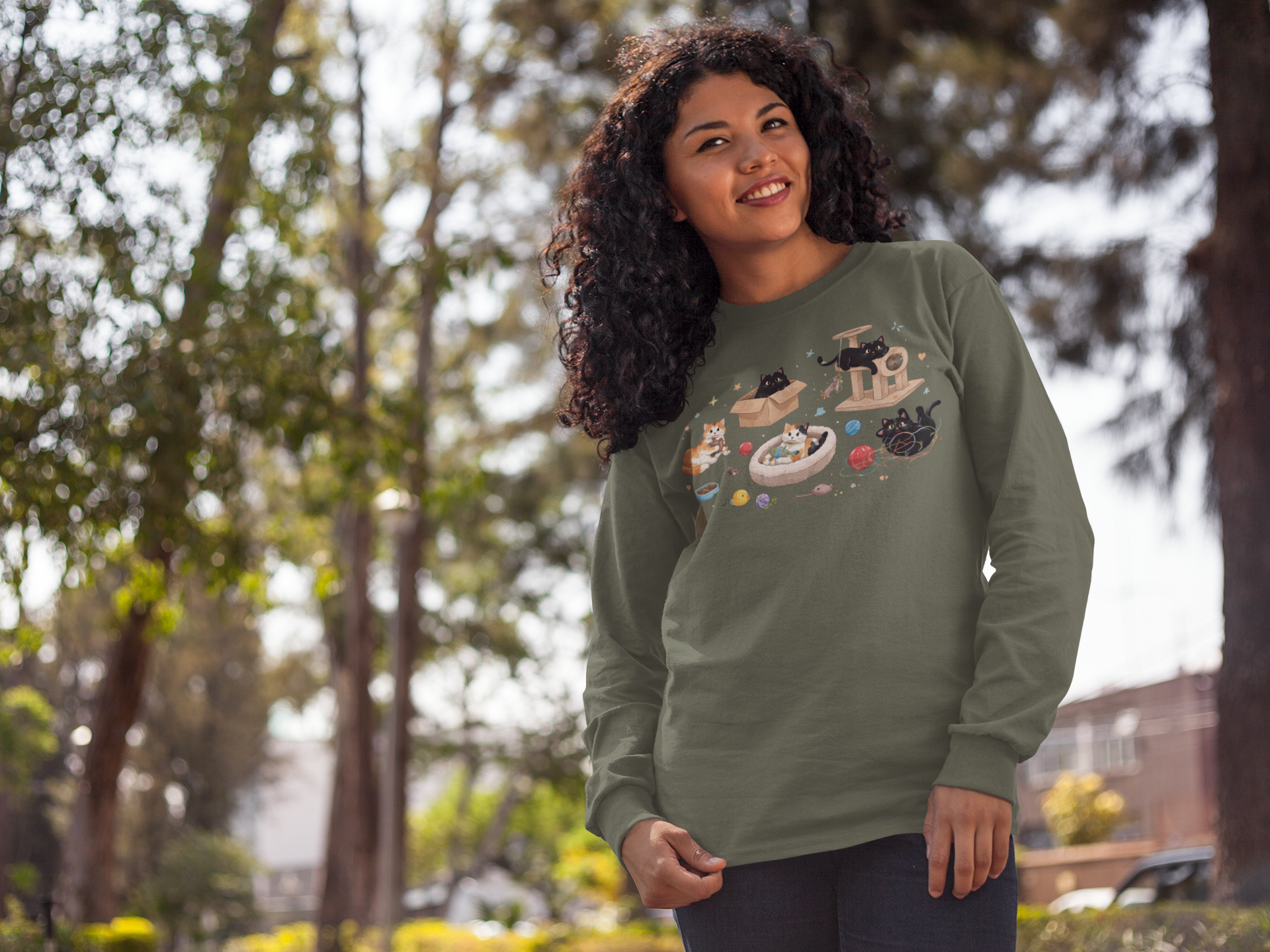 Cat Playroom Sweatshirt — Cute Cats, Toys & Cozy Cat Tree Crewneck