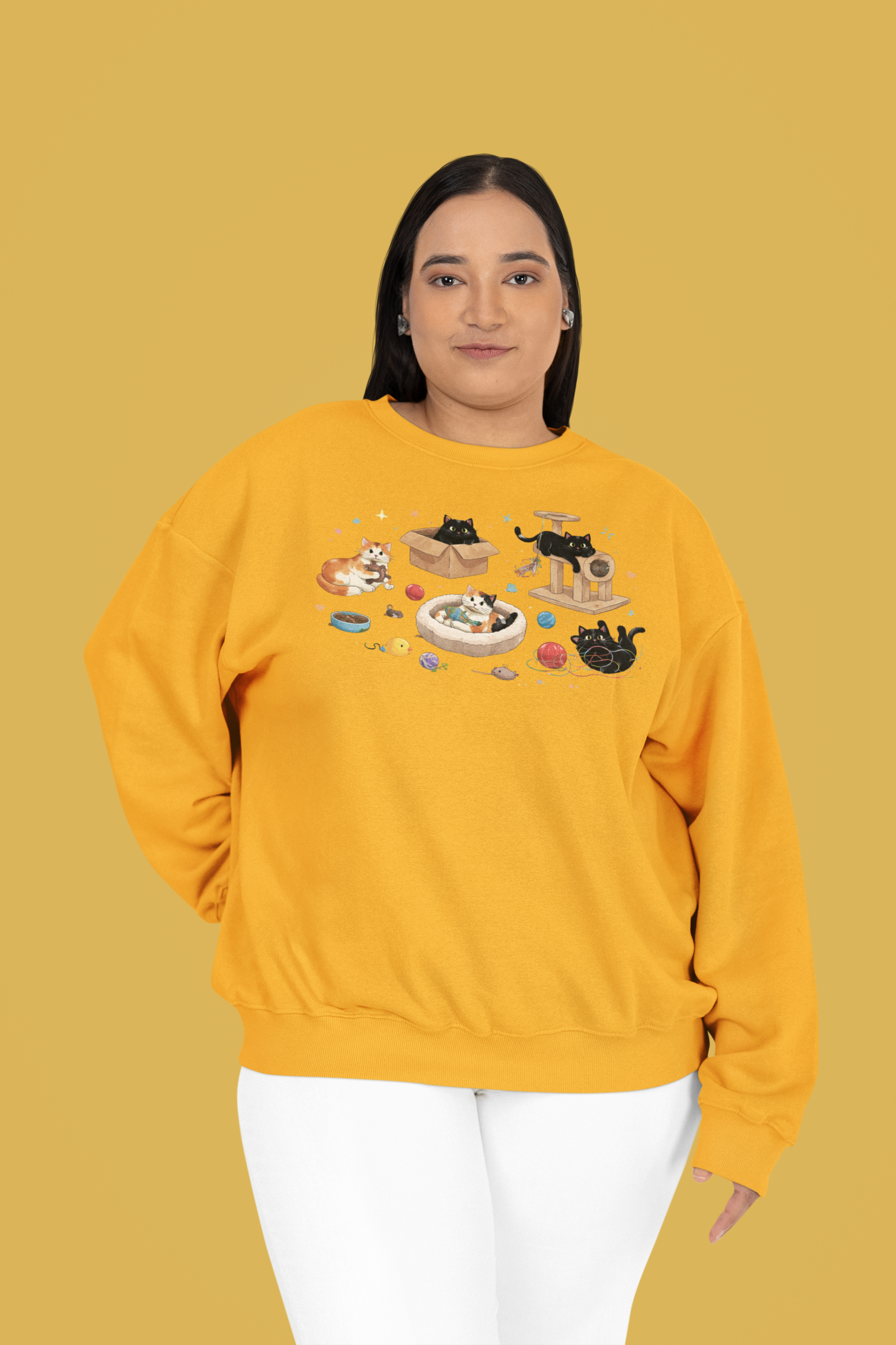 Cat Playroom Sweatshirt — Cute Cats, Toys & Cozy Cat Tree Crewneck