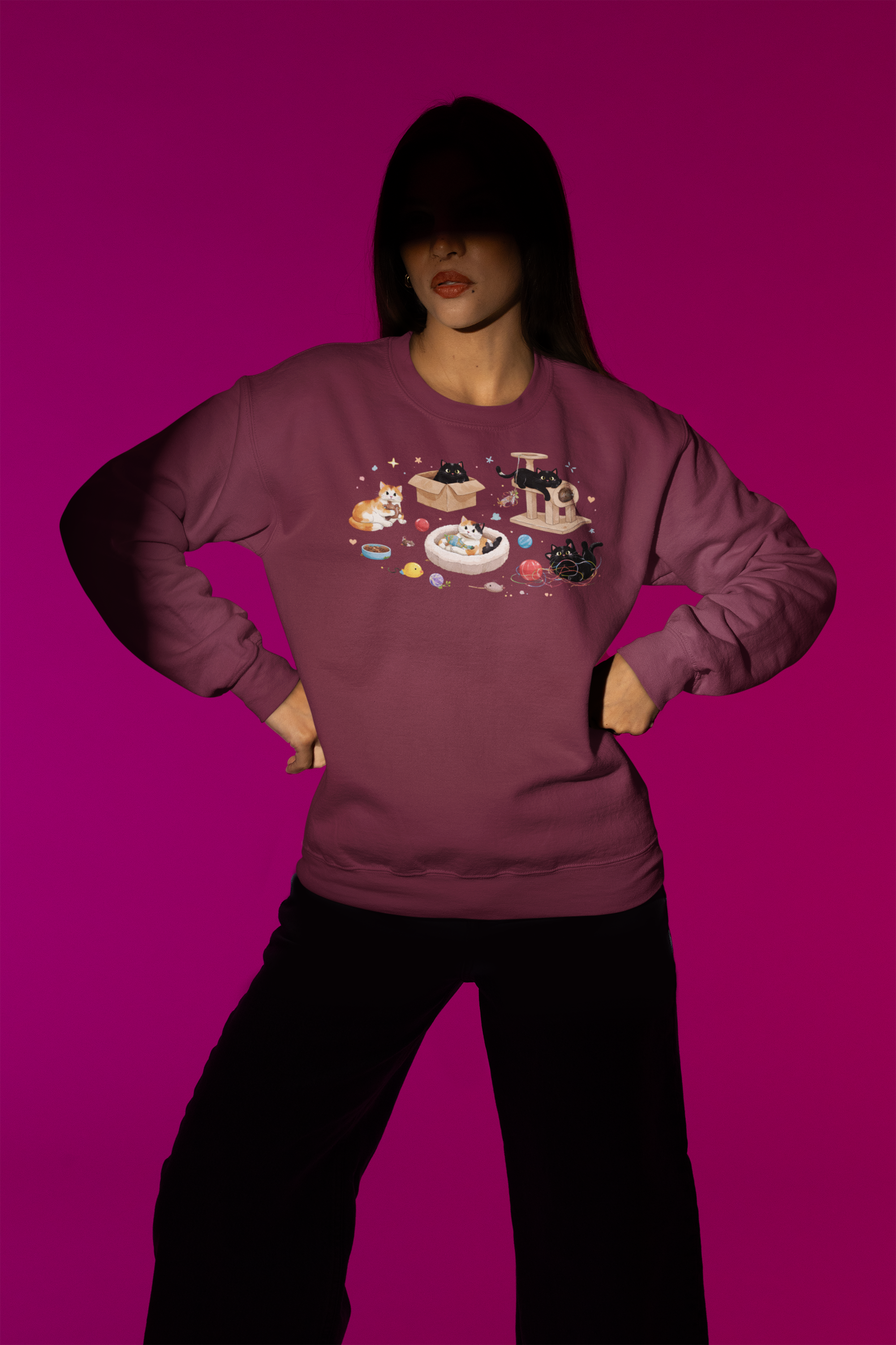 Cat Playroom Sweatshirt — Cute Cats, Toys & Cozy Cat Tree Crewneck