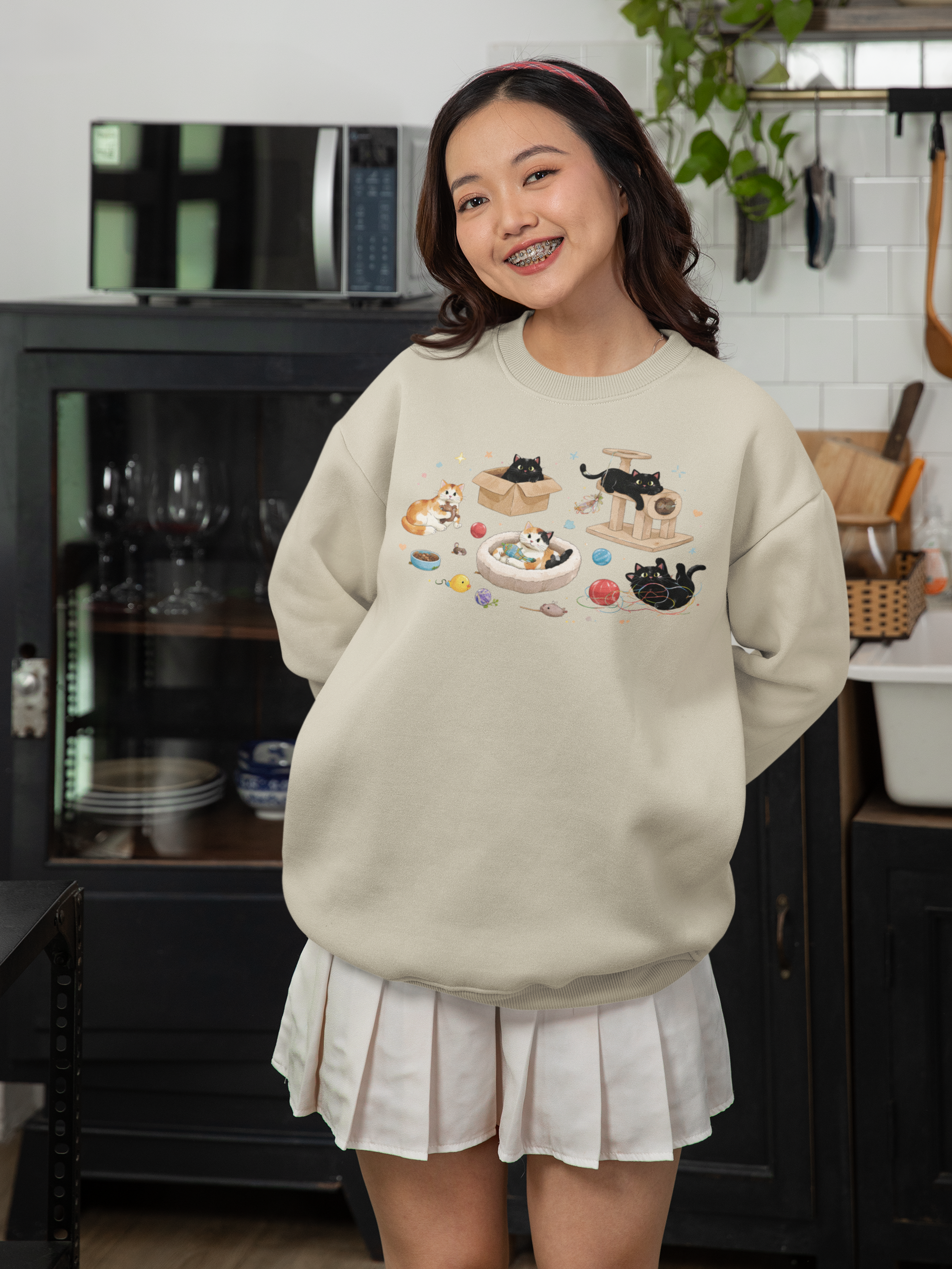 Cat Playroom Sweatshirt — Cute Cats, Toys & Cozy Cat Tree Crewneck