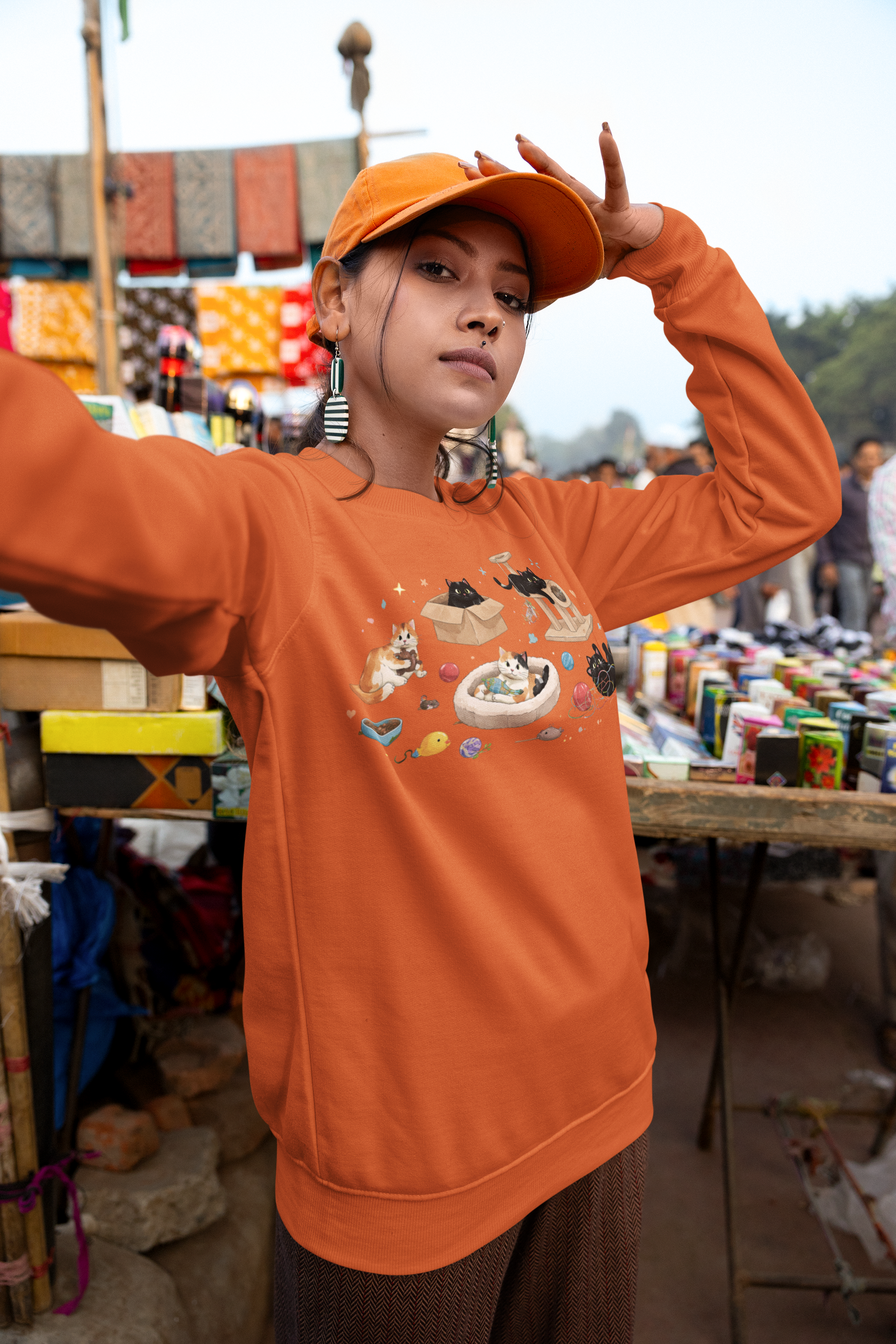 Cat Playroom Sweatshirt — Cute Cats, Toys & Cozy Cat Tree Crewneck