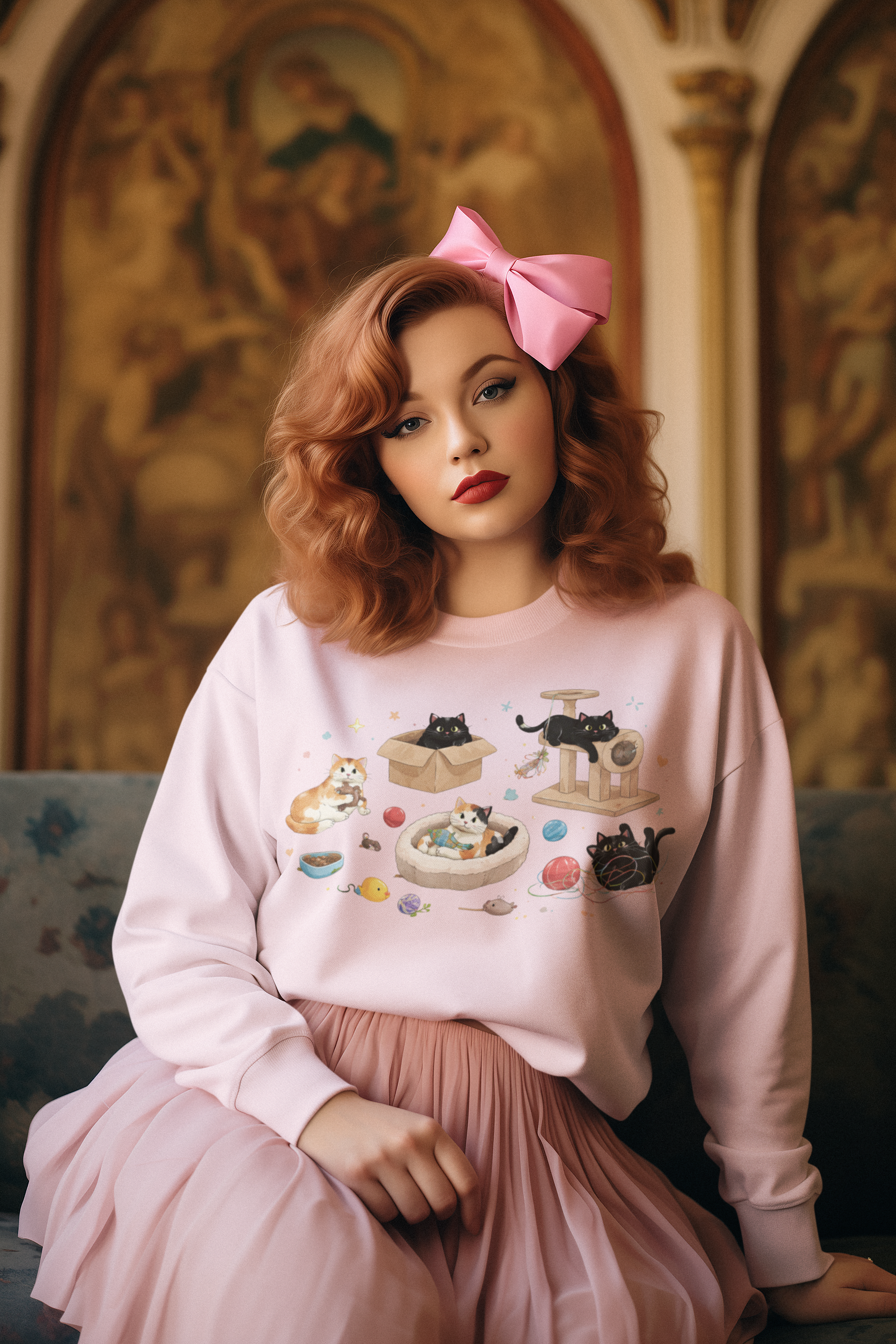 Cat Playroom Sweatshirt — Cute Cats, Toys & Cozy Cat Tree Crewneck