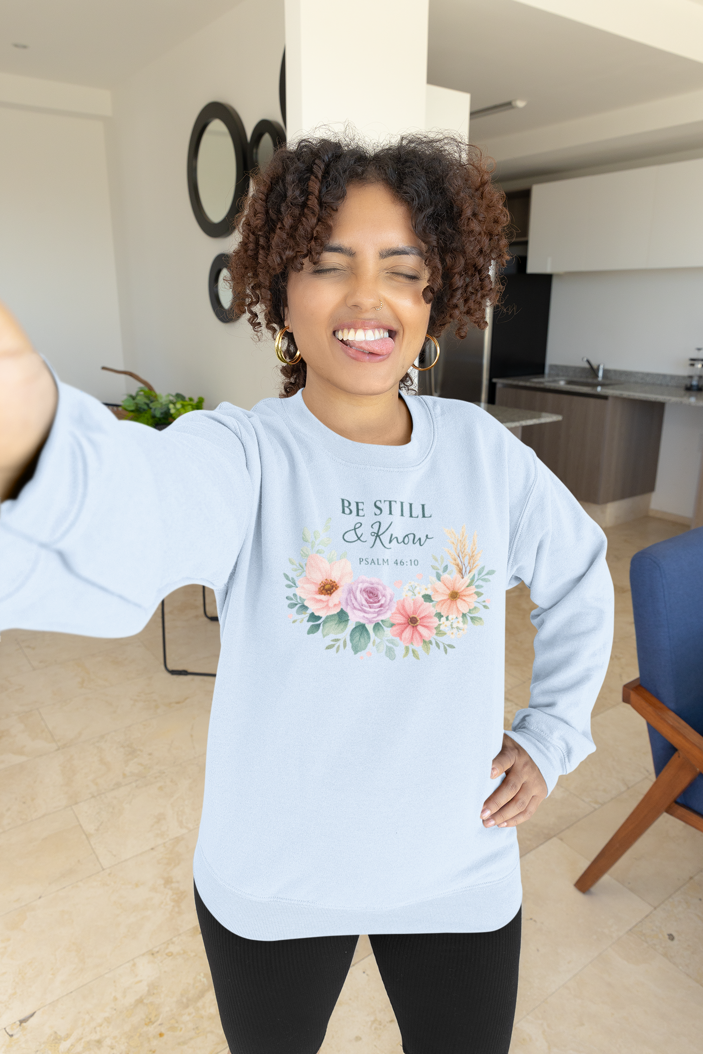 Be Still & Know Floral Sweatshirt — Psalm 46:10 Christian Crewneck