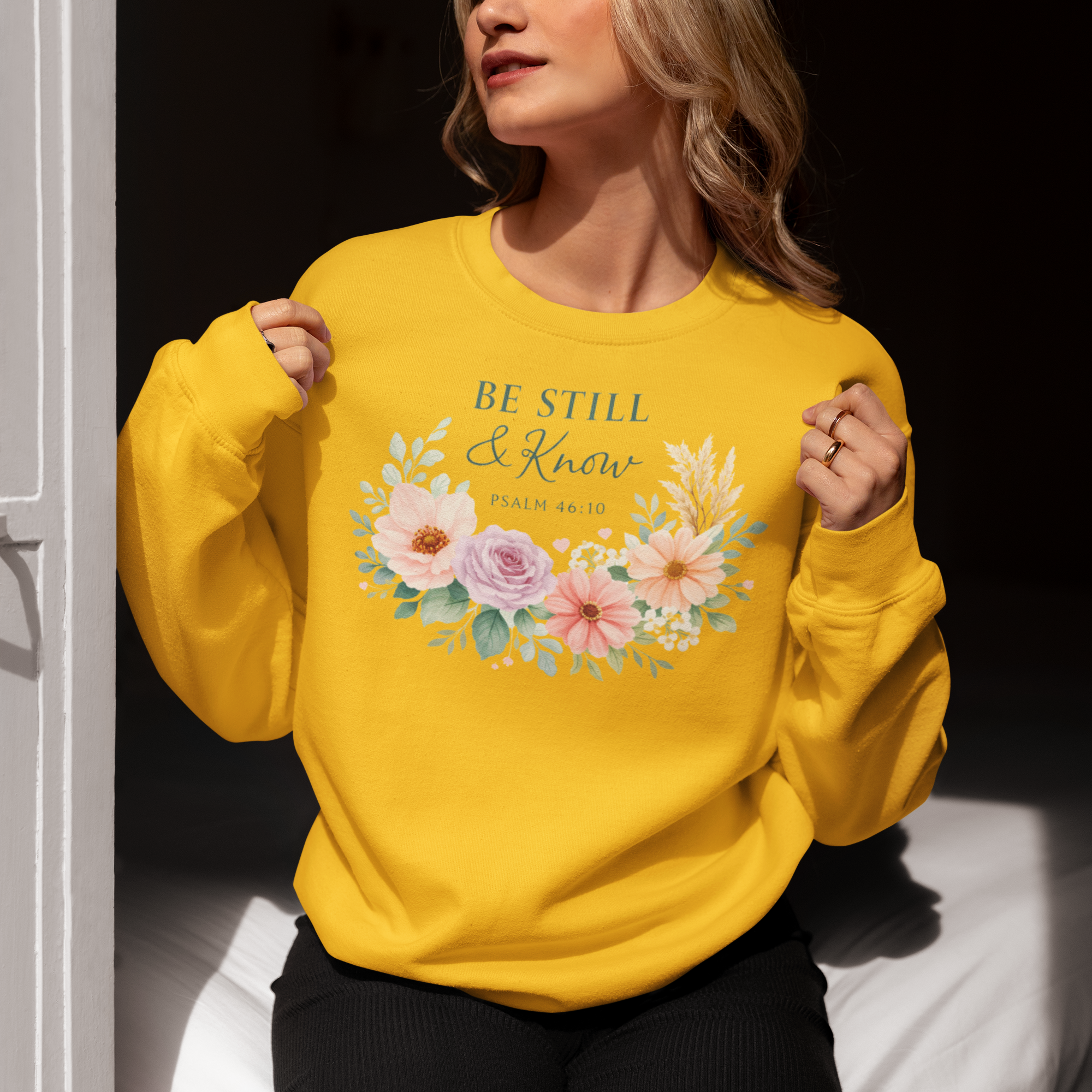 Be Still & Know Floral Sweatshirt — Psalm 46:10 Christian Crewneck