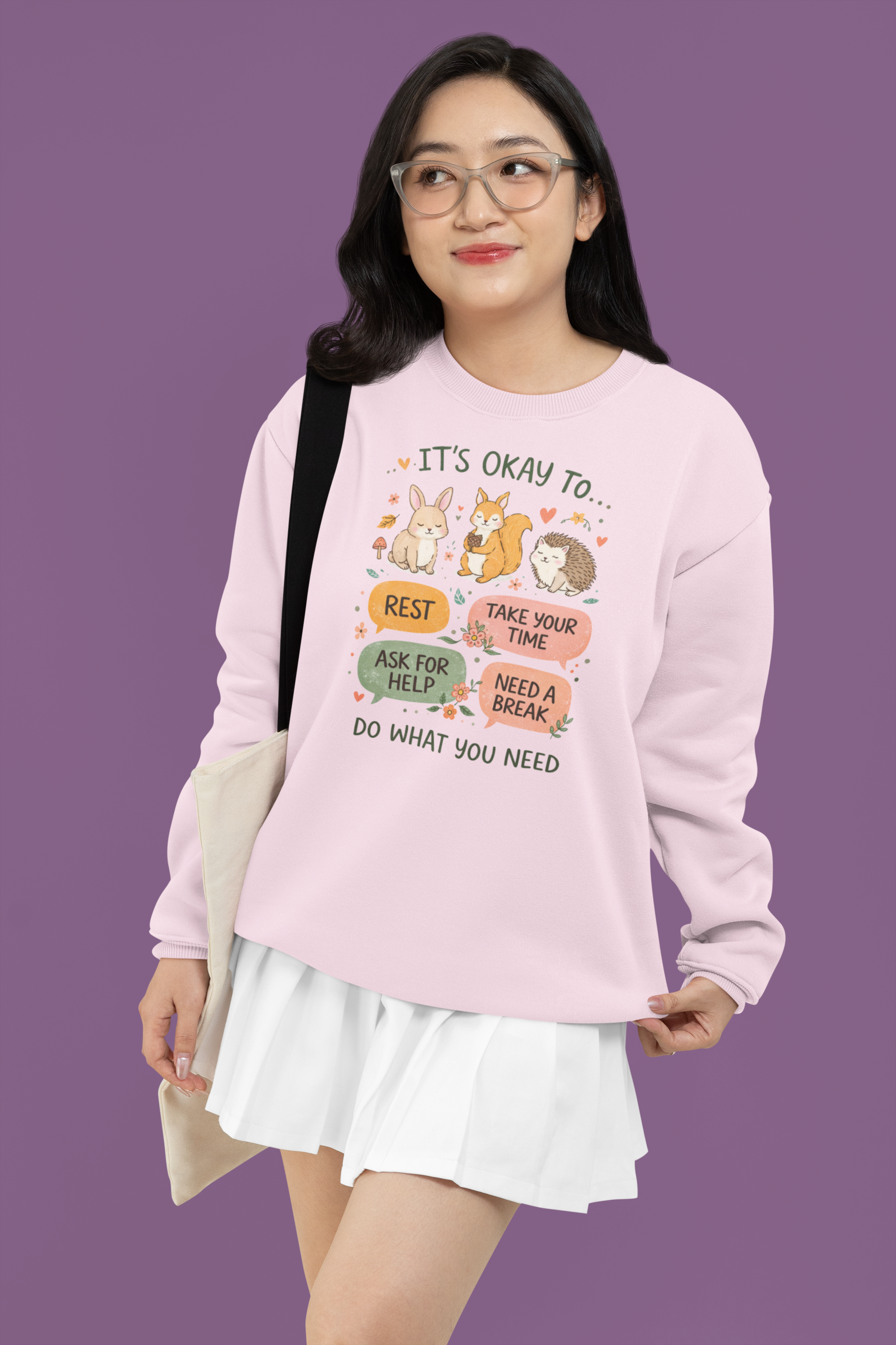 Crewneck Sweatshirt — "It's Okay To... Do What You Need" Cute Animal Self-Care Design