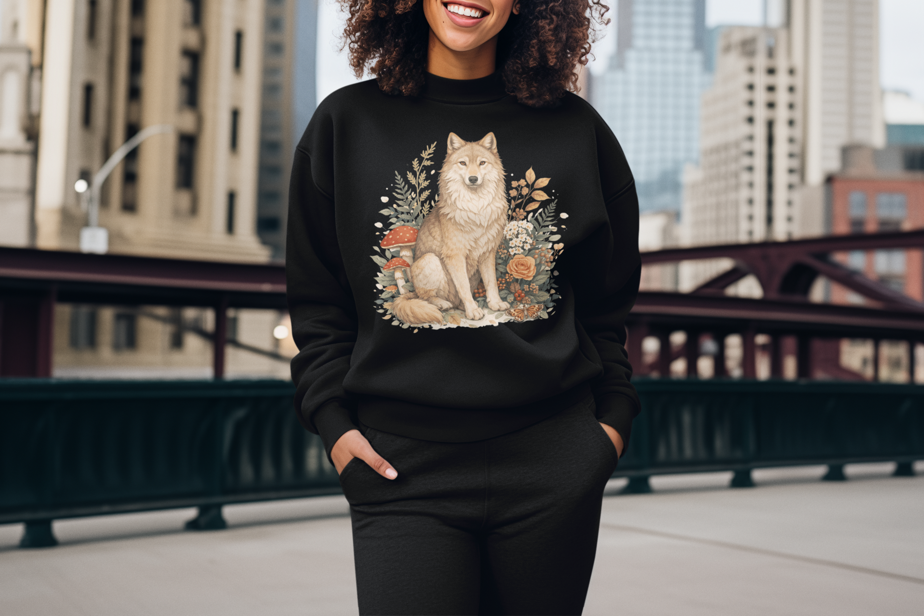 Wolf Floral Crewneck Sweatshirt