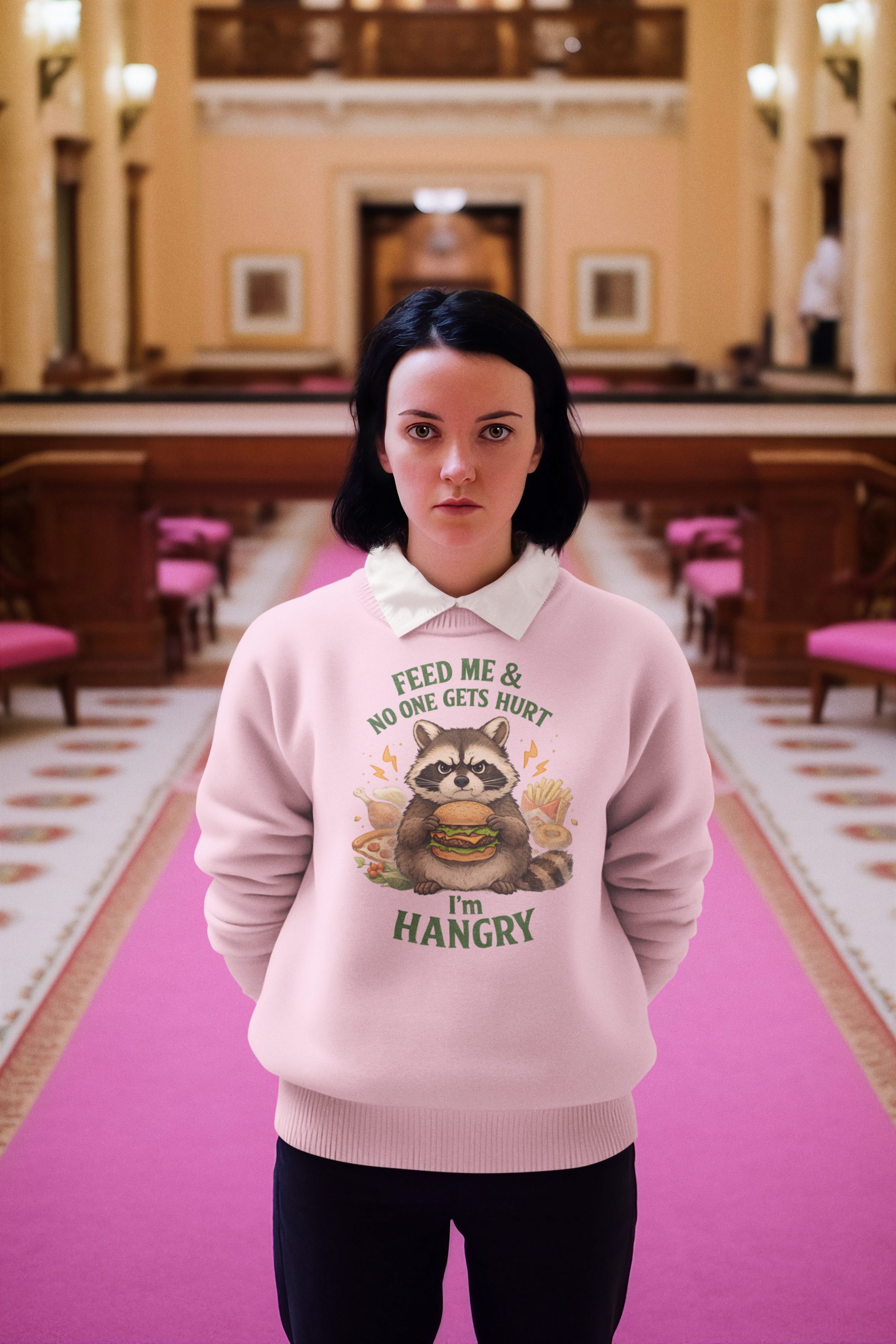 Hangry Raccoon Crewneck Sweatshirt — Funny Animal Graphic