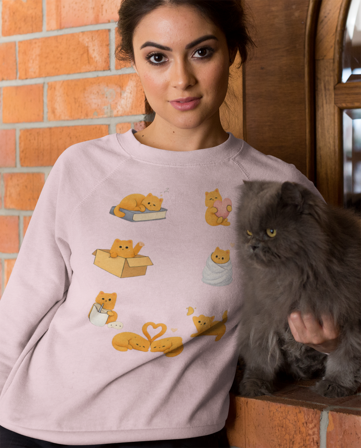 Cat Poses Crewneck Sweatshirt — Cute Orange Cat Illustrations