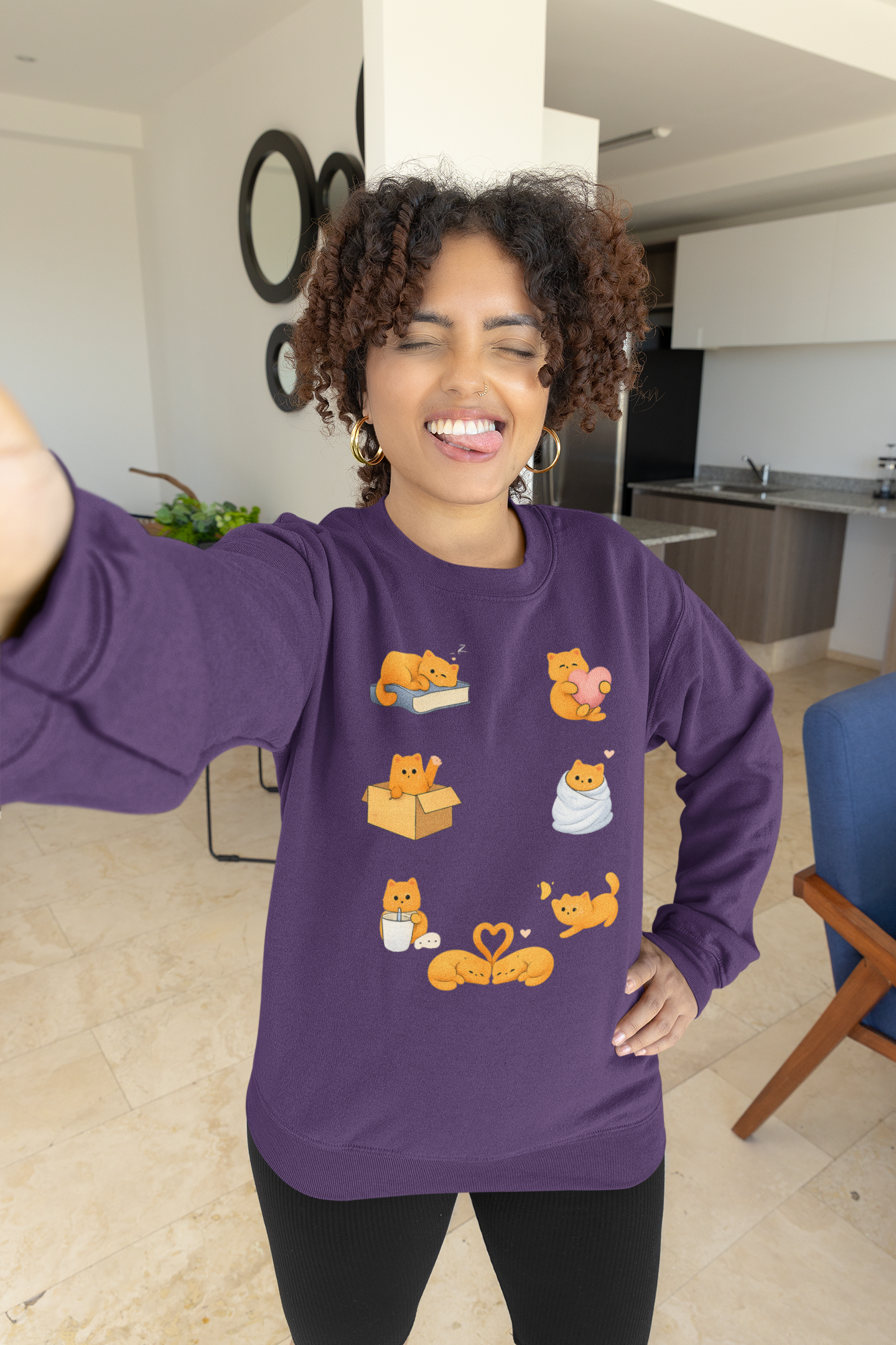 Cat Poses Crewneck Sweatshirt — Cute Orange Cat Illustrations