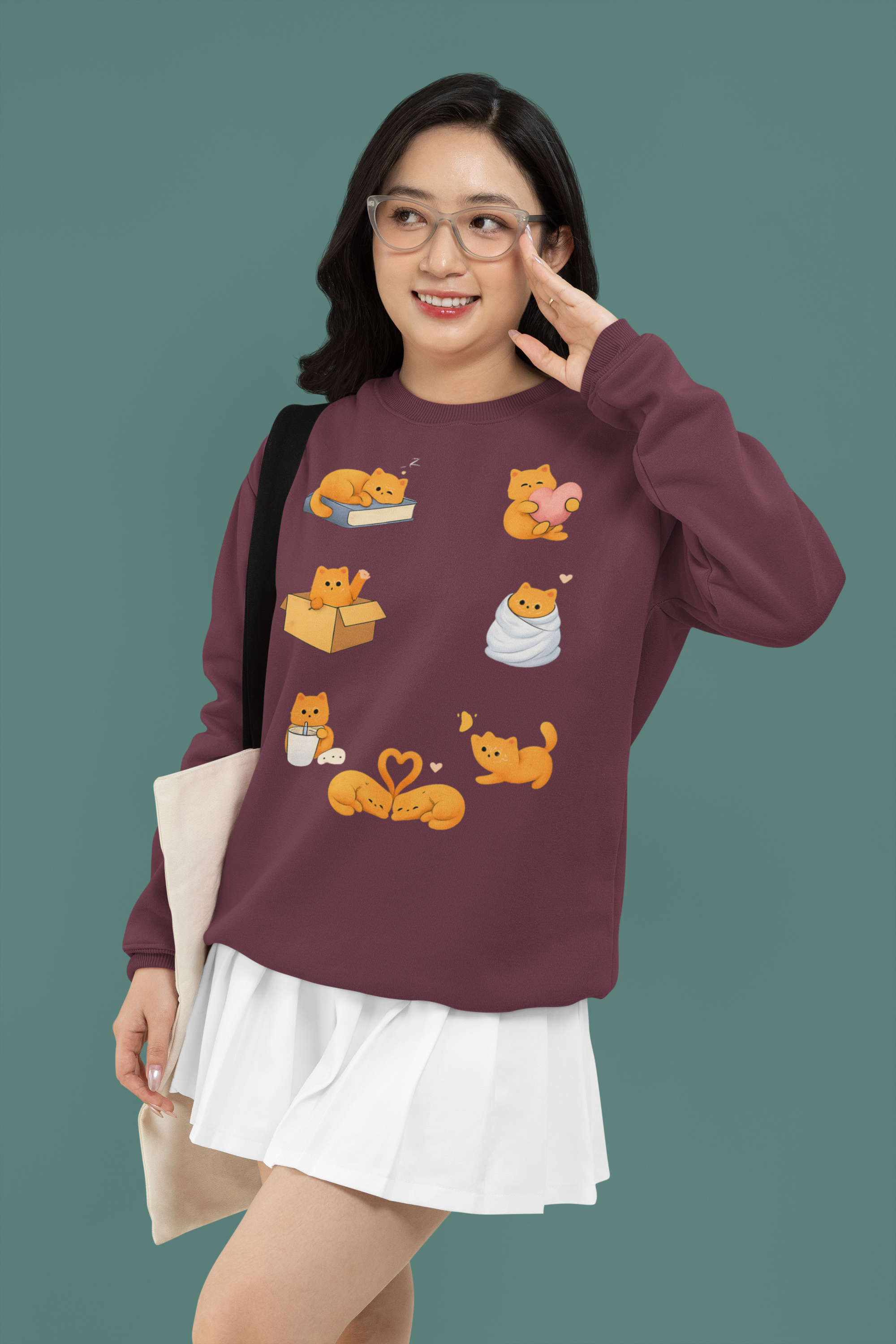 Cat Poses Crewneck Sweatshirt — Cute Orange Cat Illustrations