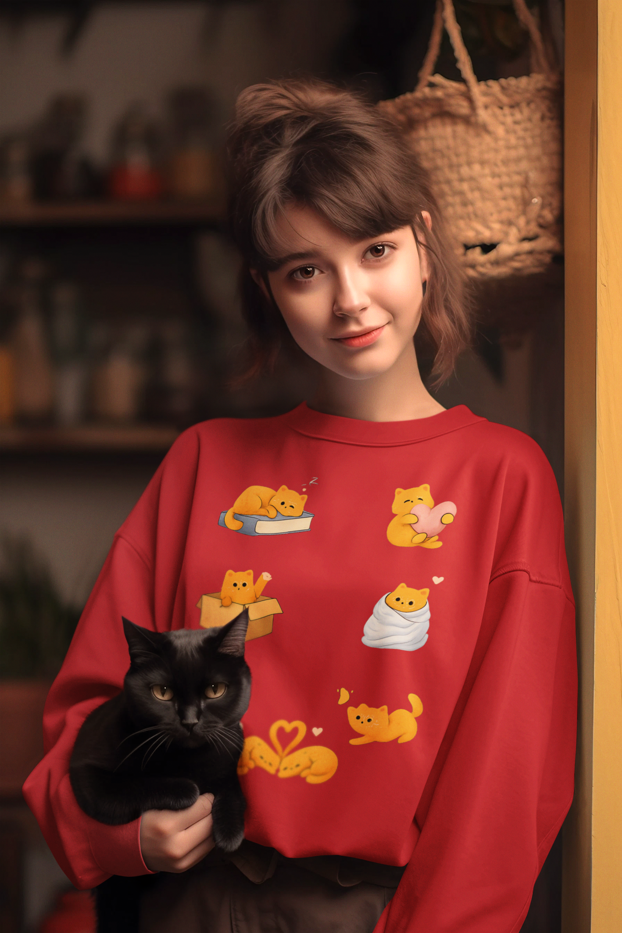 Cat Poses Crewneck Sweatshirt — Cute Orange Cat Illustrations