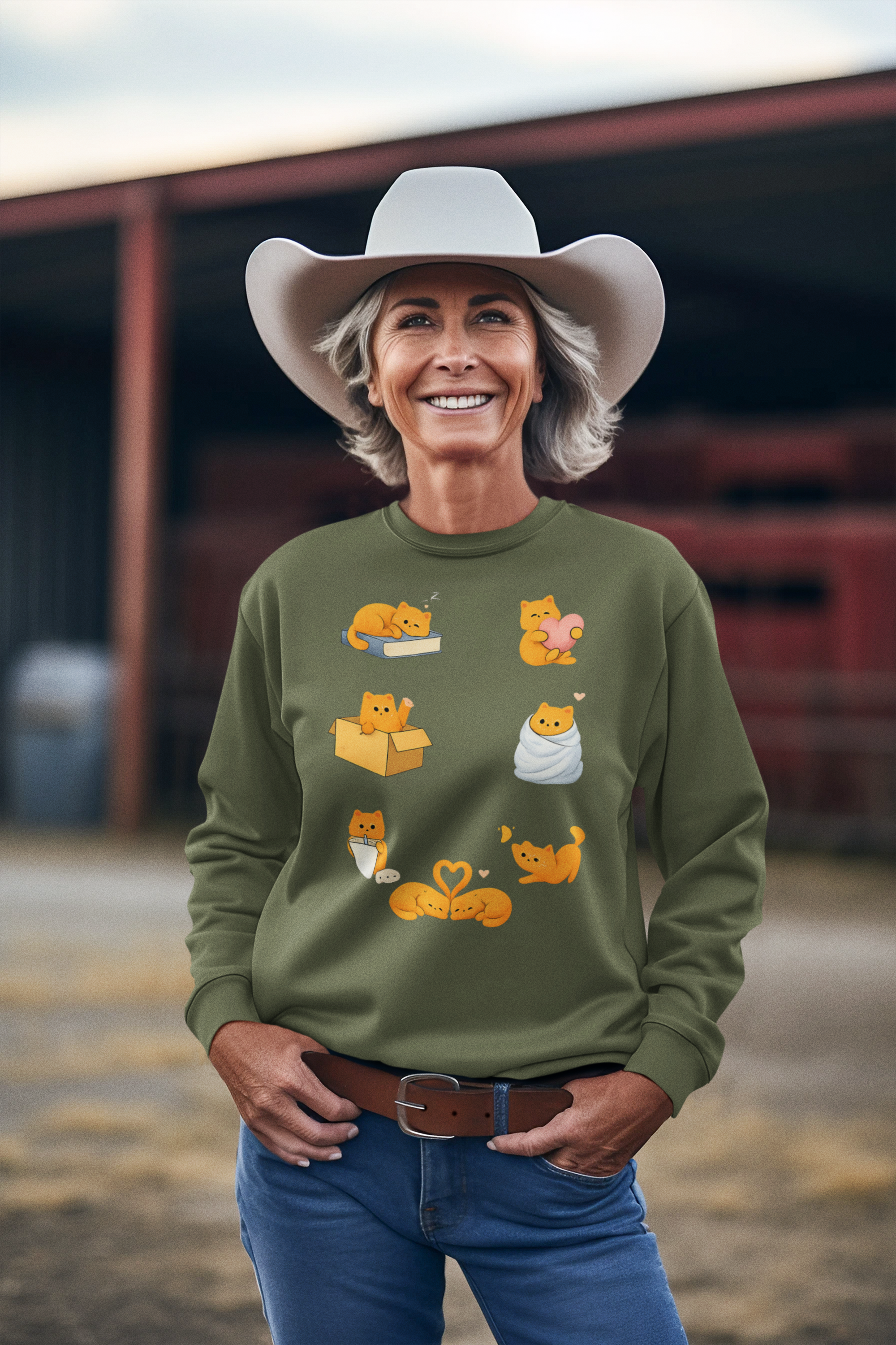 Cat Poses Crewneck Sweatshirt — Cute Orange Cat Illustrations