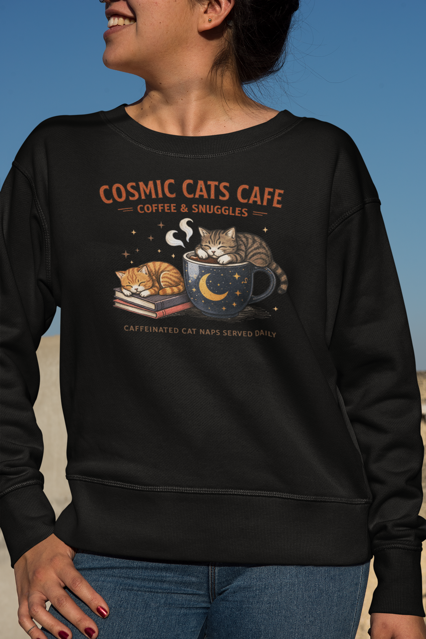 Cosmic Cat Cafe Sweatshirt — Astral Cat Café Graphic Crewneck
