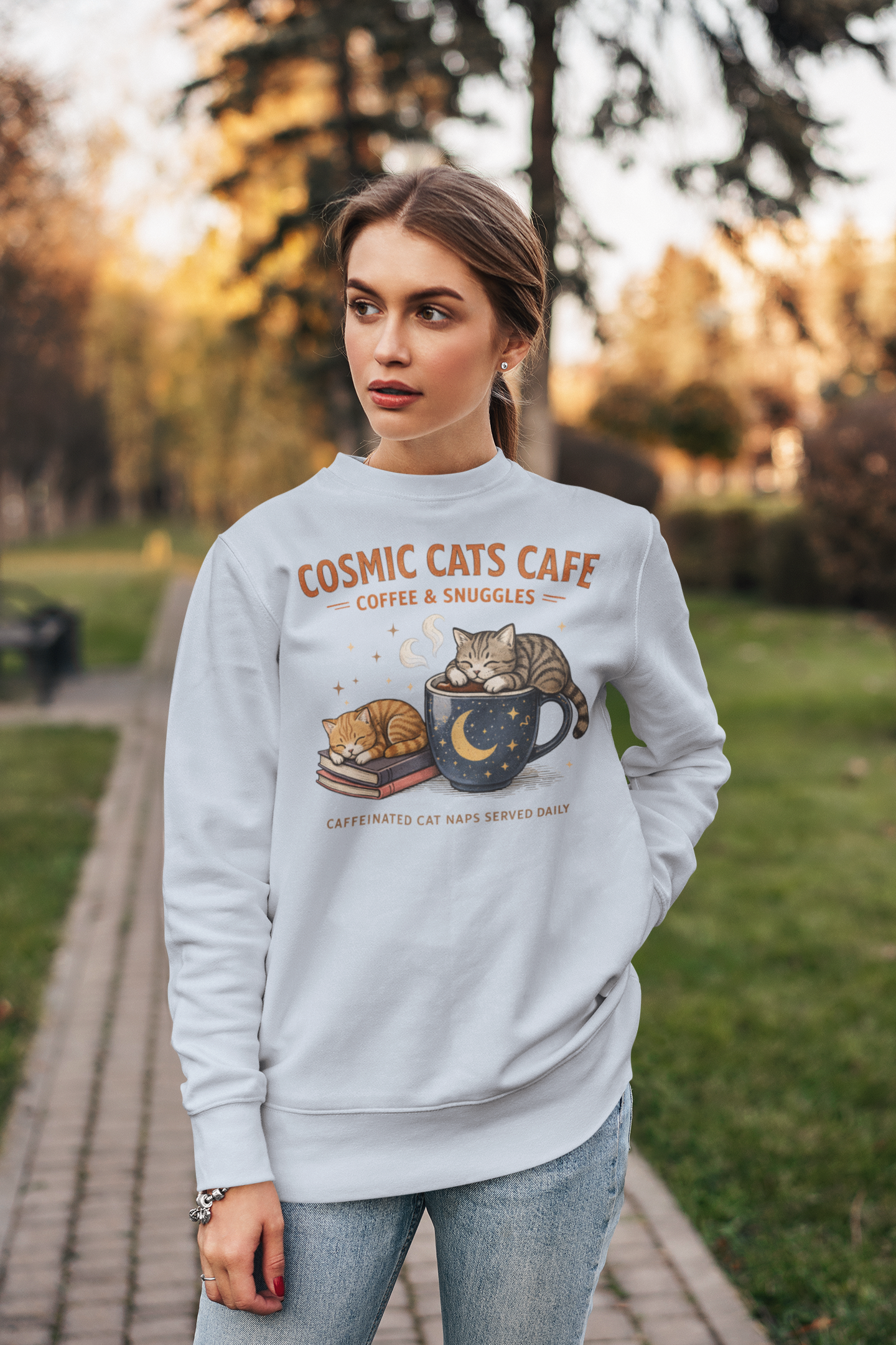 Cosmic Cat Cafe Sweatshirt — Astral Cat Café Graphic Crewneck