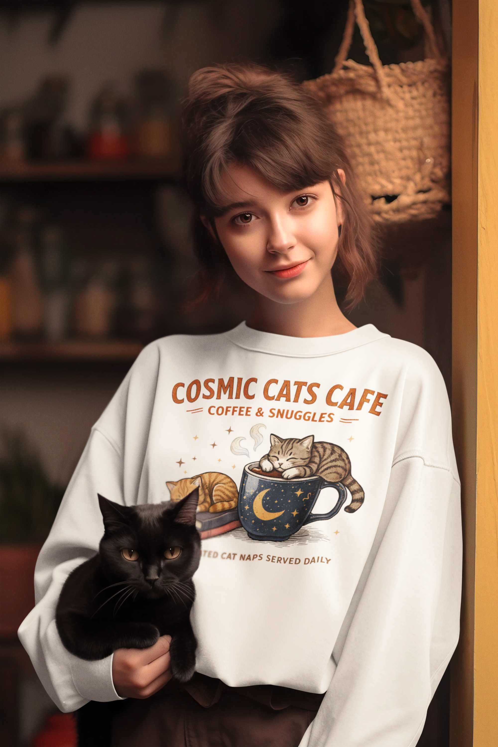 Cosmic Cat Cafe Sweatshirt — Astral Cat Café Graphic Crewneck