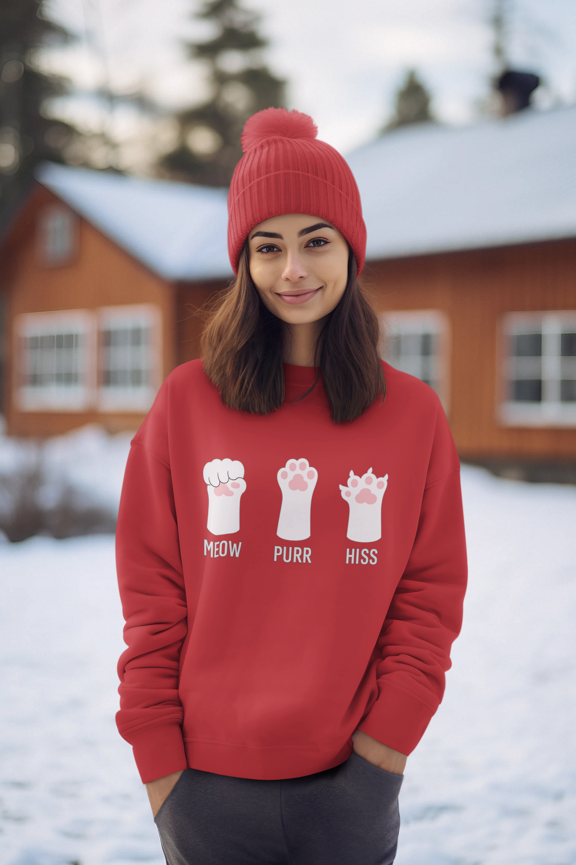 Cat Paws Sweatshirt — "Meow Purr Hiss" Cute Kitty Paw Crewneck