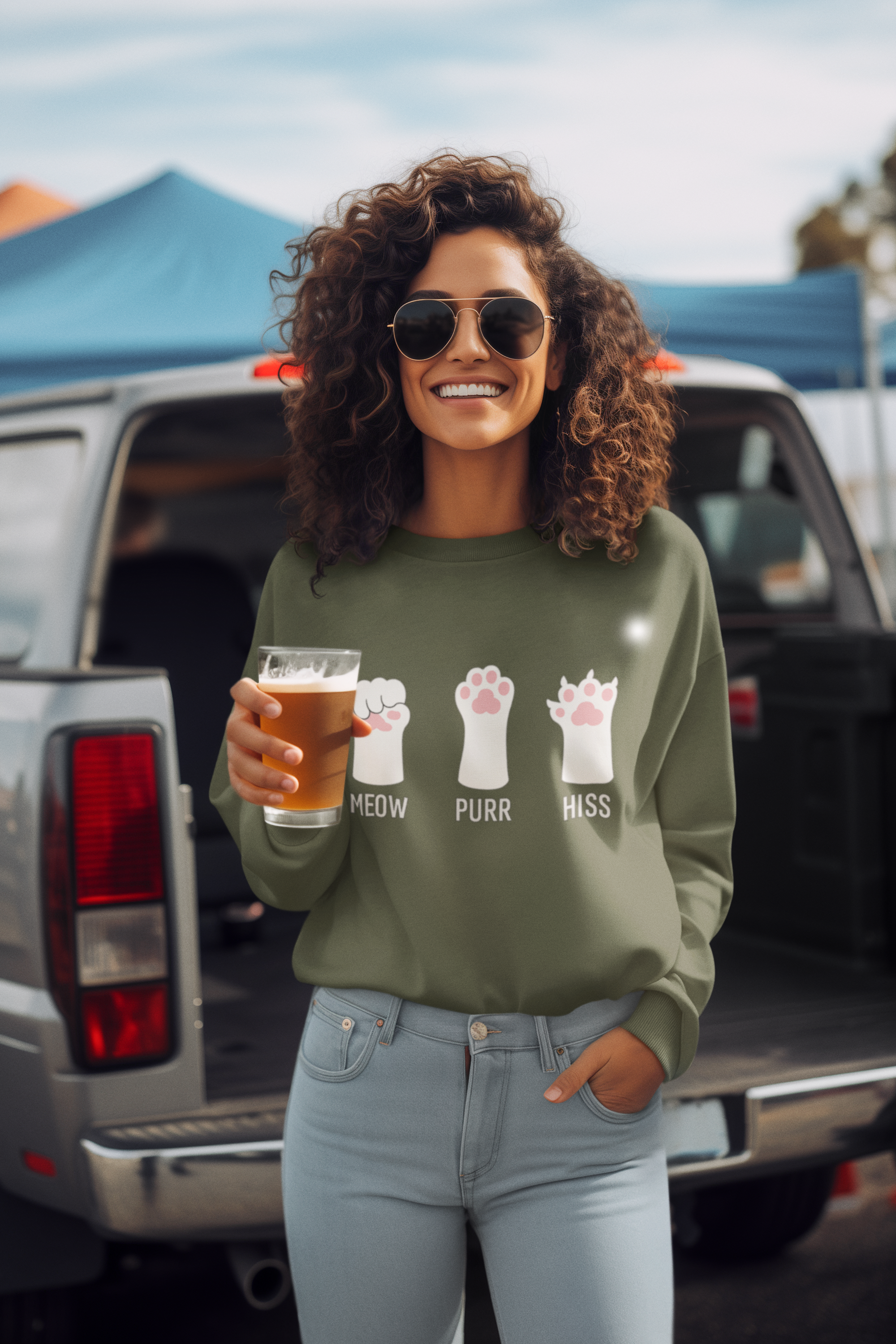 Cat Paws Sweatshirt — "Meow Purr Hiss" Cute Kitty Paw Crewneck