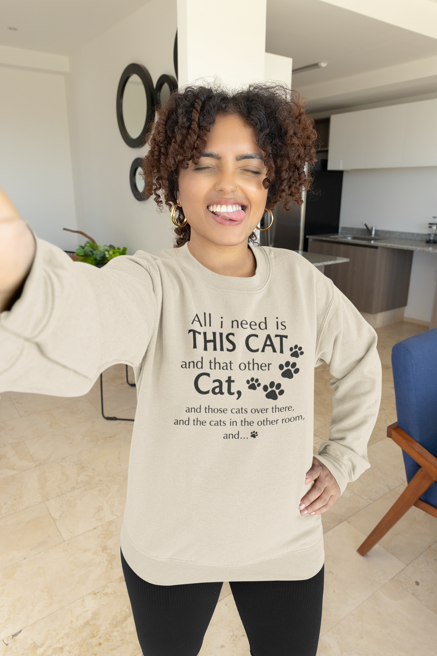 Cat Lover Crewneck Sweatshirt — “All I Need Is This Cat” Pawprint Design