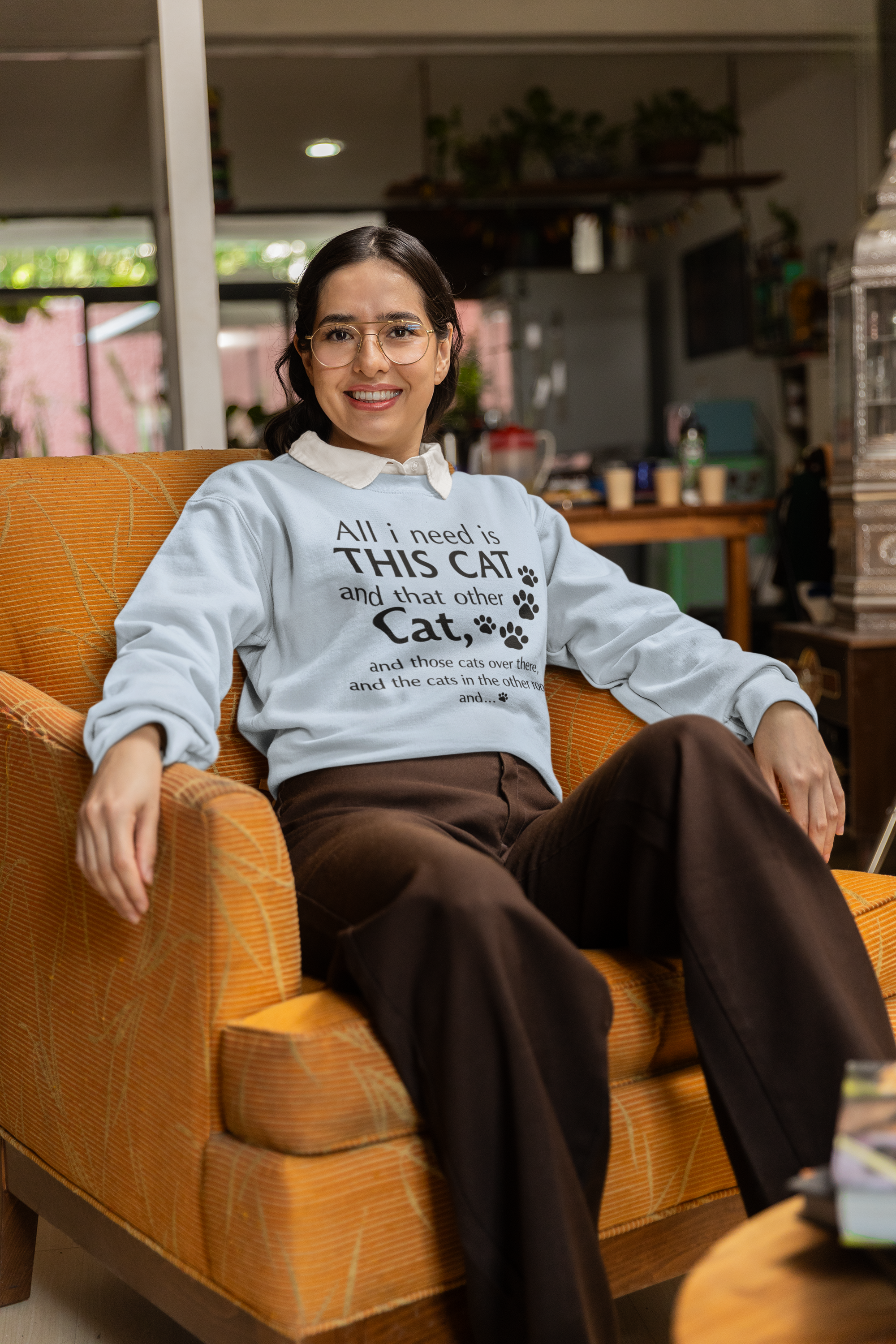 Cat Lover Crewneck Sweatshirt — “All I Need Is This Cat” Pawprint Design