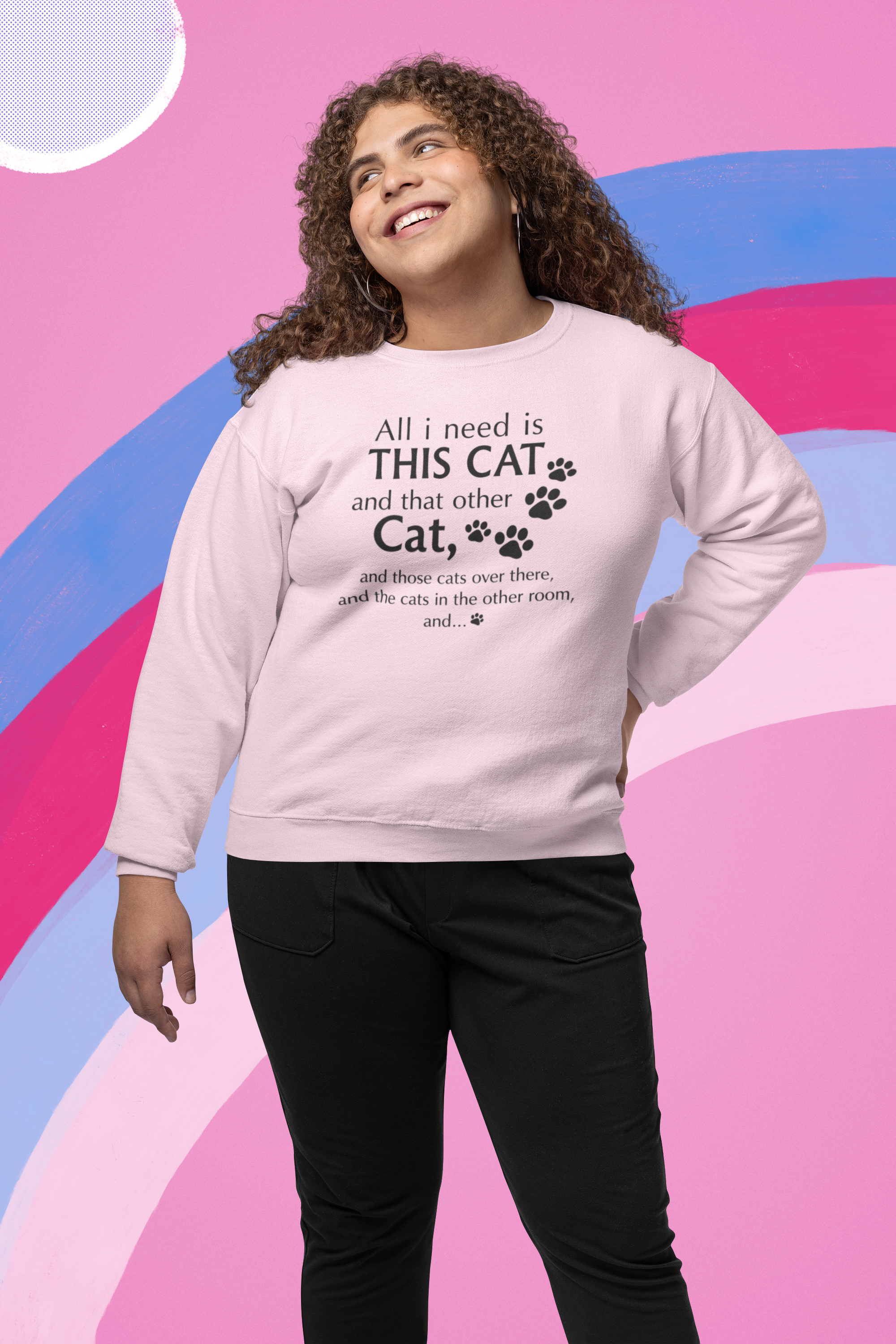 Cat Lover Crewneck Sweatshirt — “All I Need Is This Cat” Pawprint Design