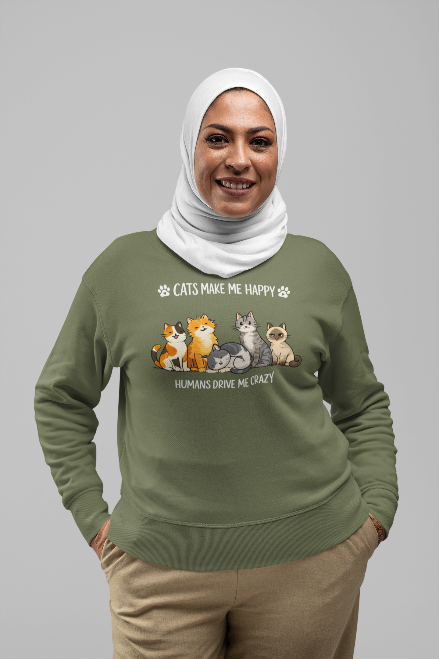Cats Crewneck Sweatshirt - Cute Cats Illustration "Humans Drive Me Crazy"