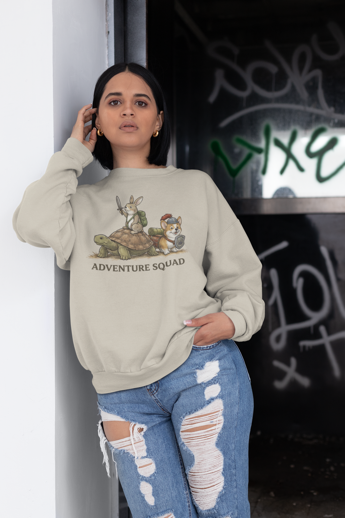 Adventure Squad Sweatshirt — Cute Rabbit, Tortoise & Fox Crewneck for Kids & Adults