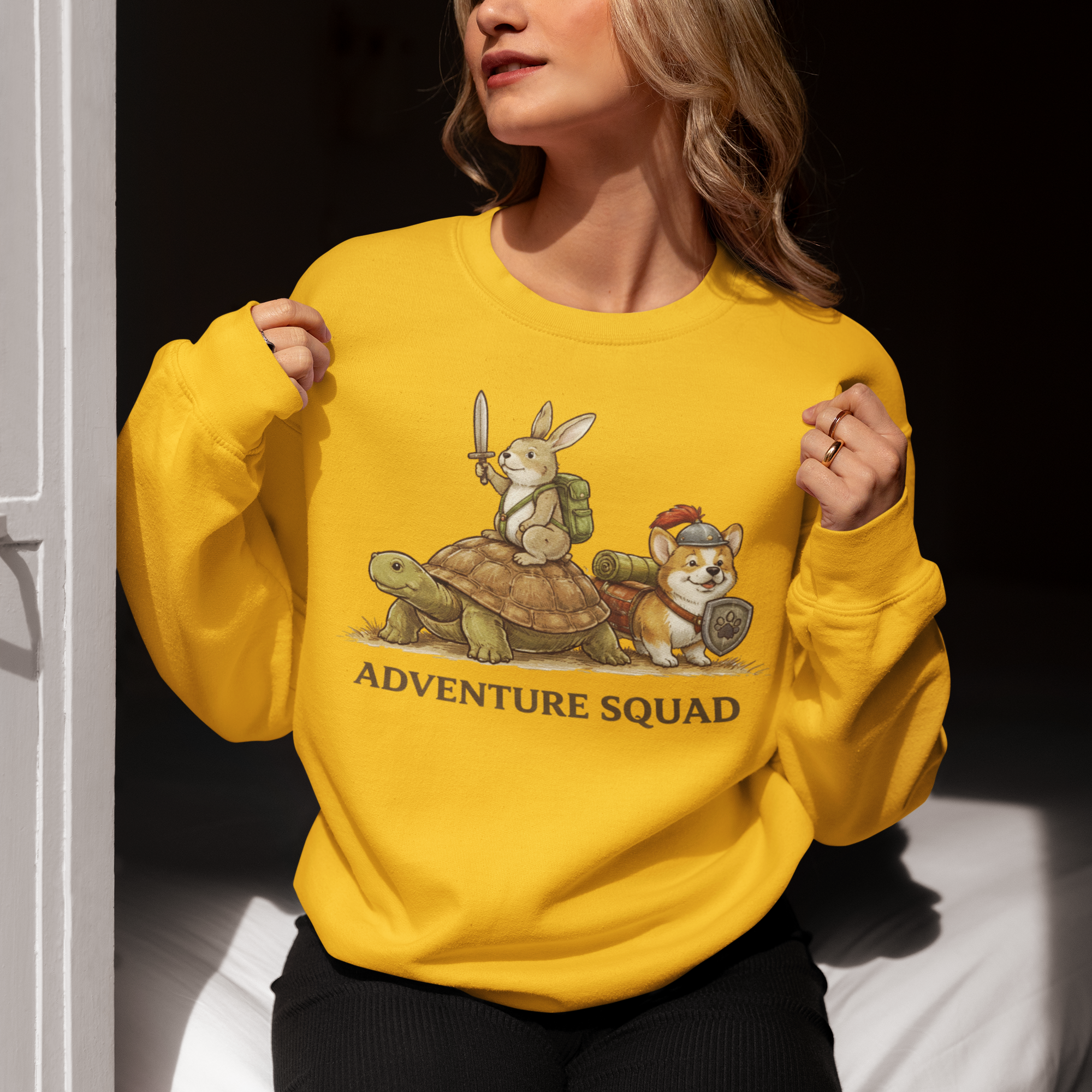 Adventure Squad Sweatshirt — Cute Rabbit, Tortoise & Fox Crewneck for Kids & Adults
