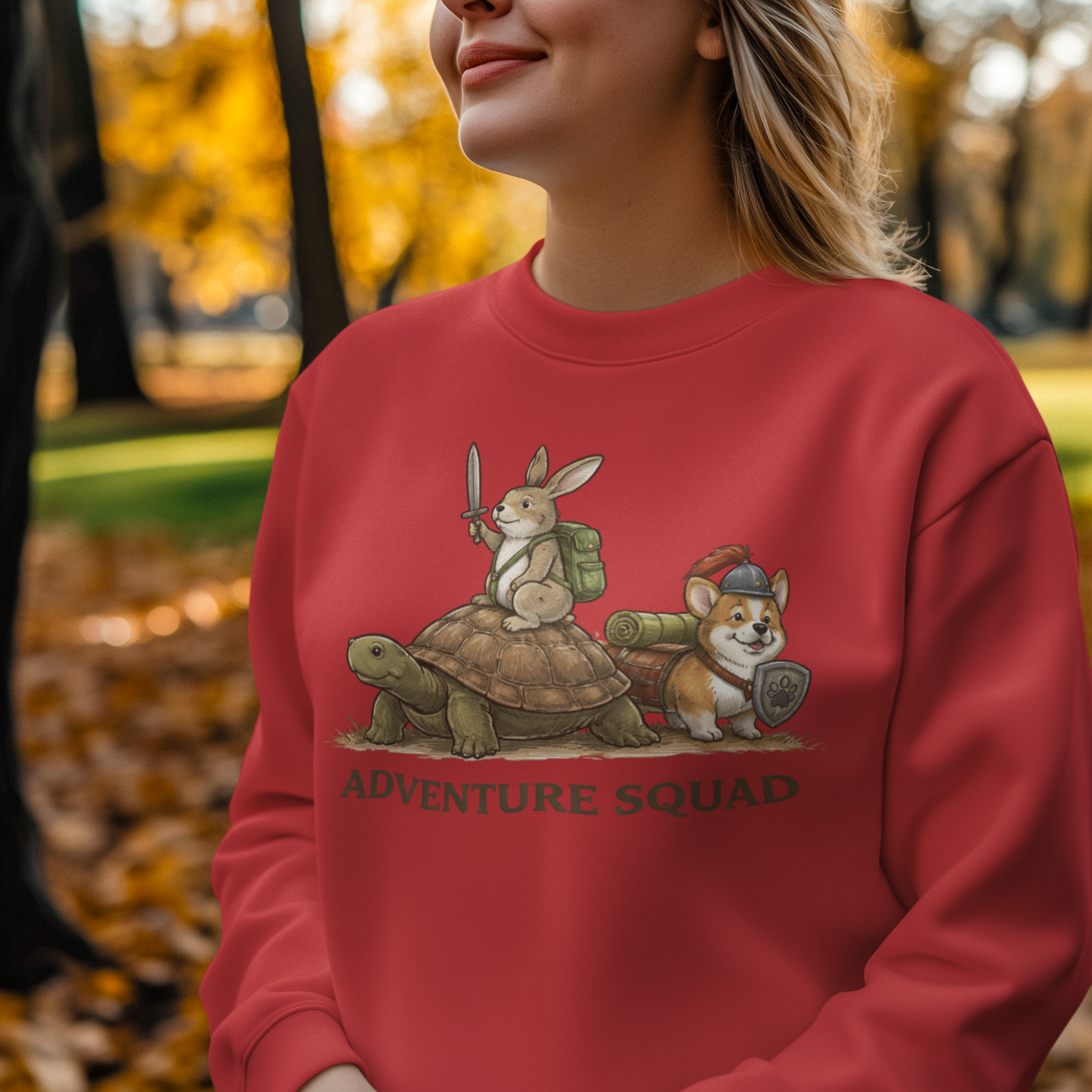 Adventure Squad Sweatshirt — Cute Rabbit, Tortoise & Fox Crewneck for Kids & Adults