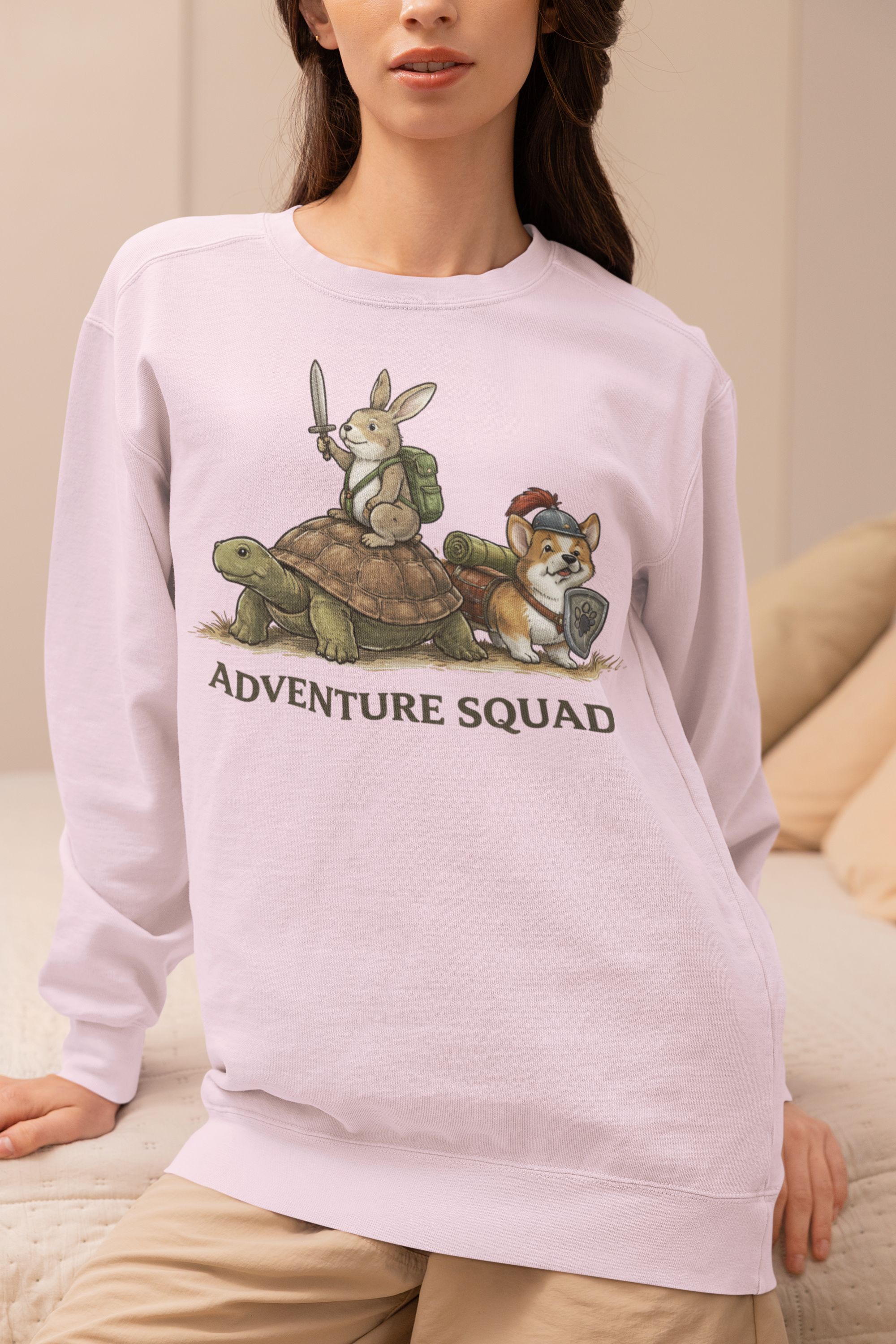 Adventure Squad Sweatshirt — Cute Rabbit, Tortoise & Fox Crewneck for Kids & Adults