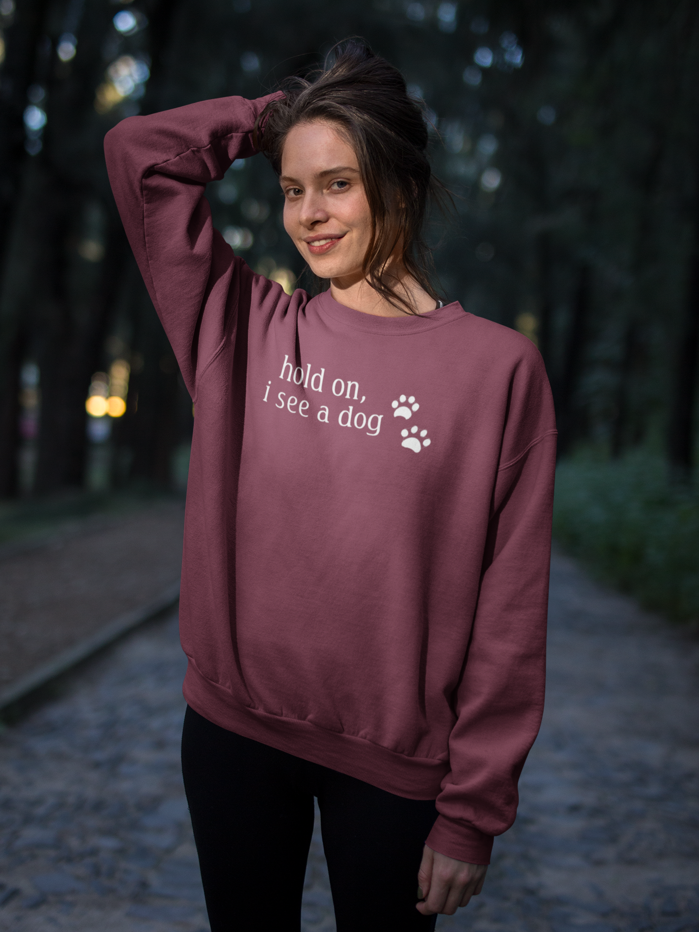 Hold On, I See a Dog Sweatshirt — Cute Paw Print Dog Lover Crewneck