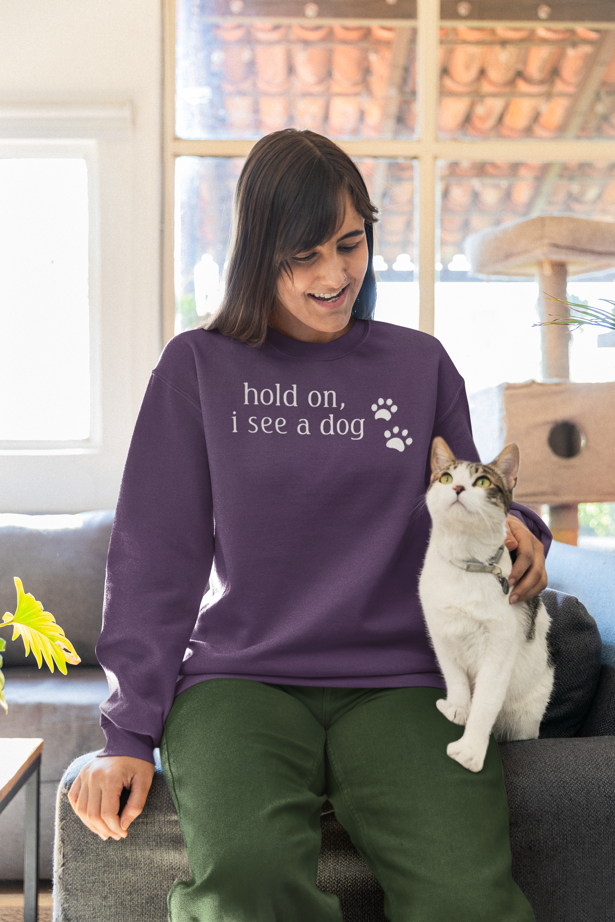 Hold On, I See a Dog Sweatshirt — Cute Paw Print Dog Lover Crewneck