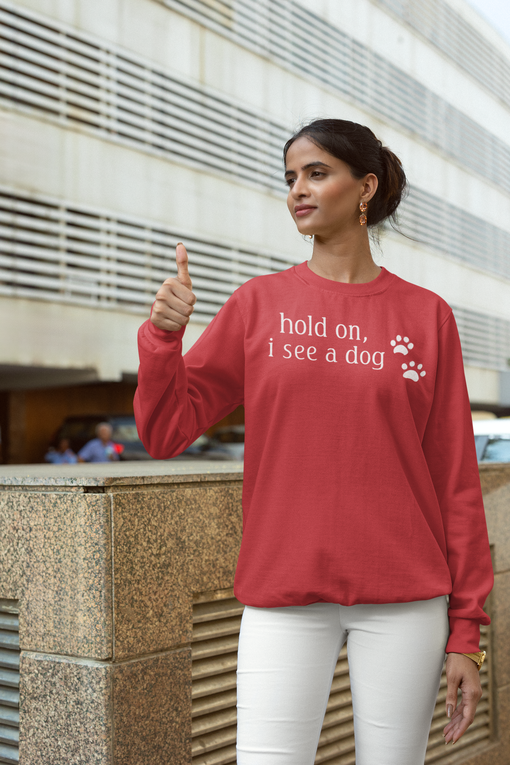 Hold On, I See a Dog Sweatshirt — Cute Paw Print Dog Lover Crewneck