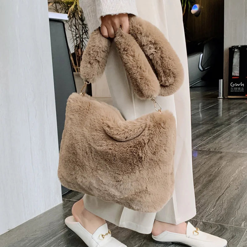 Faux Fur Shoulder Bag for Women | Winter Plush Handbag | Soft Fluffy Tote Purse | Trendy Cozy Fashion Bag