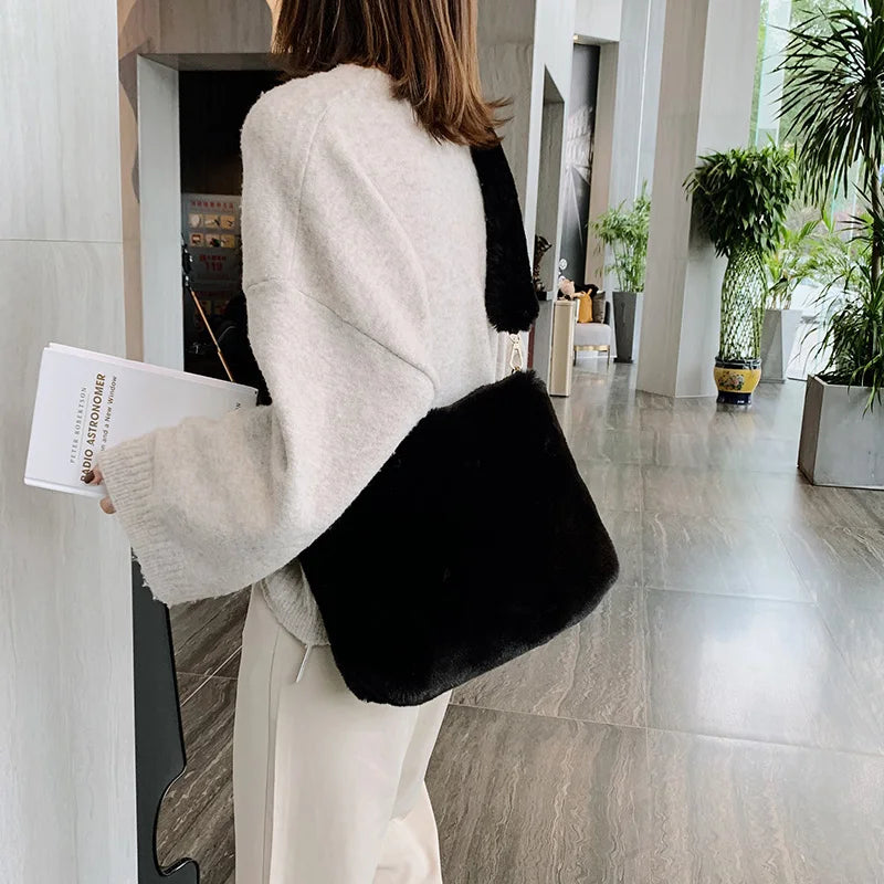 Faux Fur Shoulder Bag for Women | Winter Plush Handbag | Soft Fluffy Tote Purse | Trendy Cozy Fashion Bag